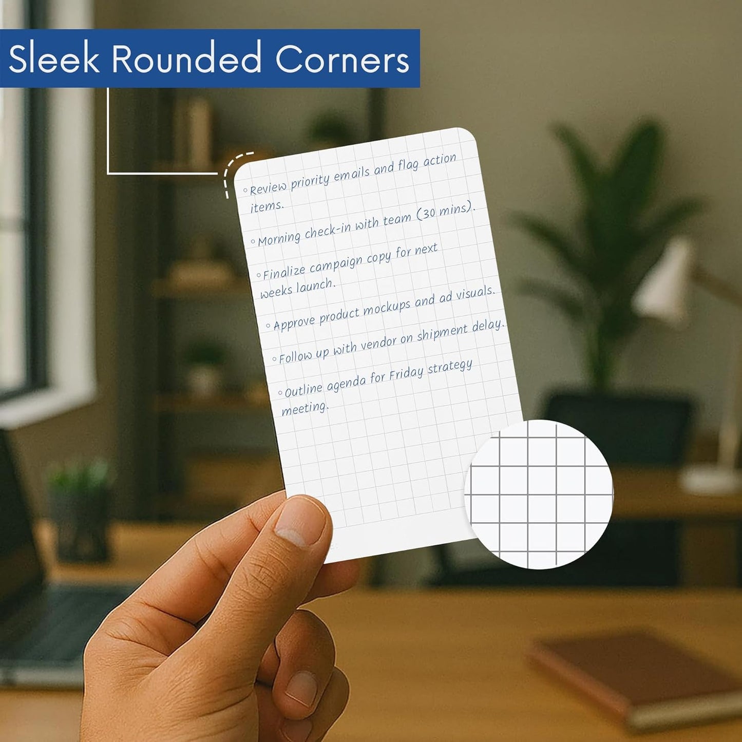 Notsu Graph Grid Index Cards 3x5 inch, 50 ct | Thick Graphing Note Cards w/Rounded Corners | Premium Heavy Duty Paper 350 gsm