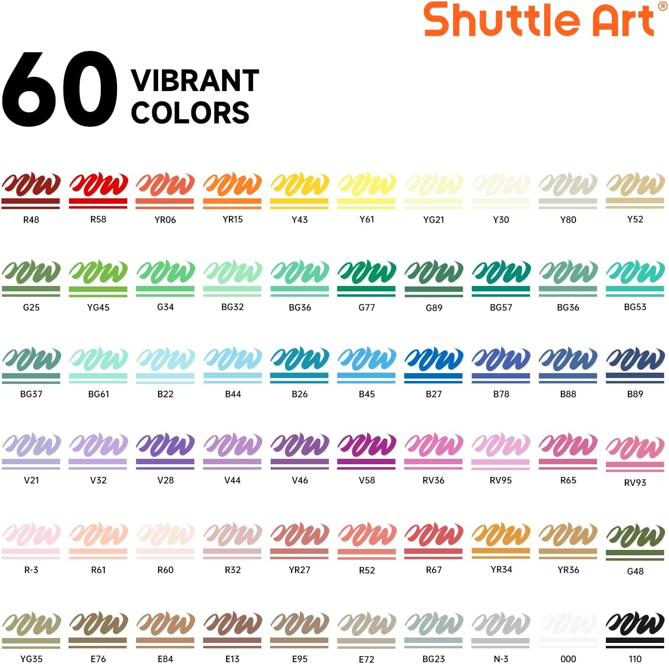 Shuttle Art Automatic Ink Control Acrylic Paint Markers, 60 Colors Brush Tip Acrylic Paint Pens for Rock Painting, Ceramic, Wood, Canvas, Glass, Stone, Fabric, Card Making, DIY & Art Supplies