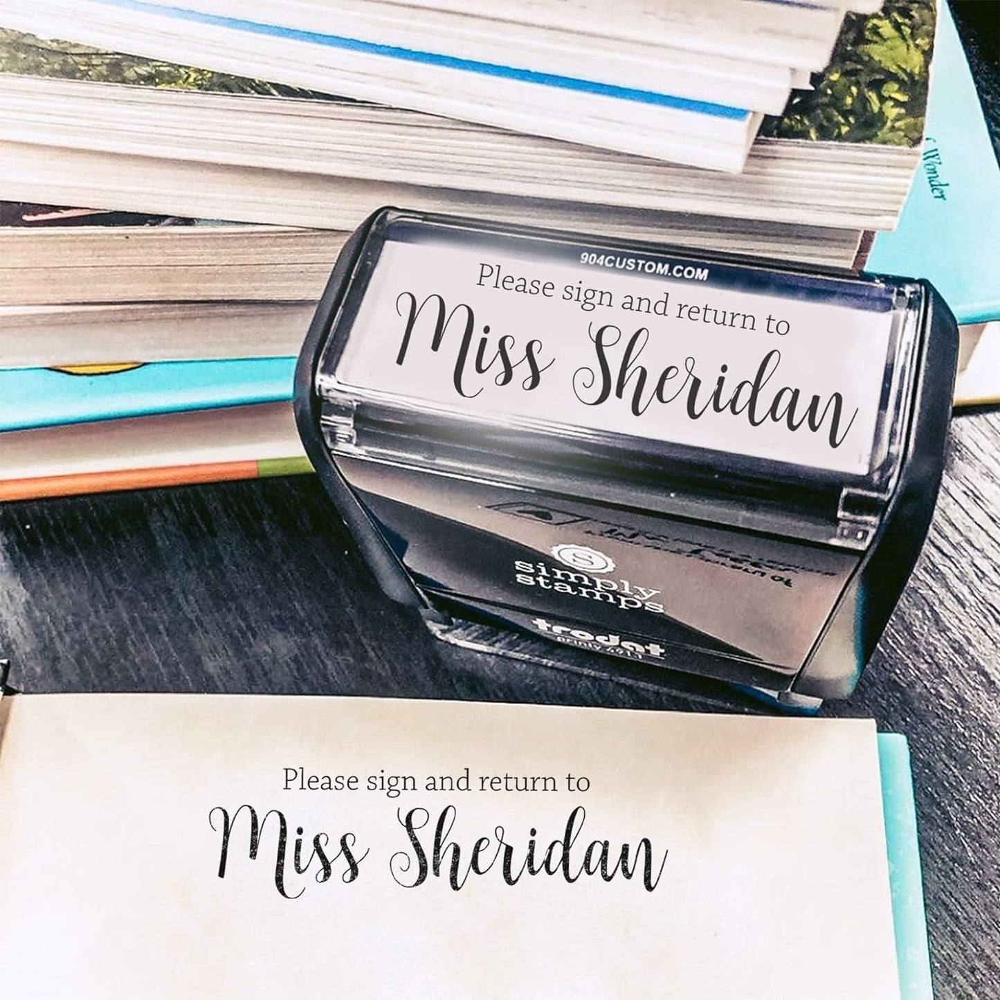 Custom Self-Inking Xtra Large Stamps | 49 Fun Phrases | Grading Made Easy | Classroom, Library Book Stamps | Sign and Return Script