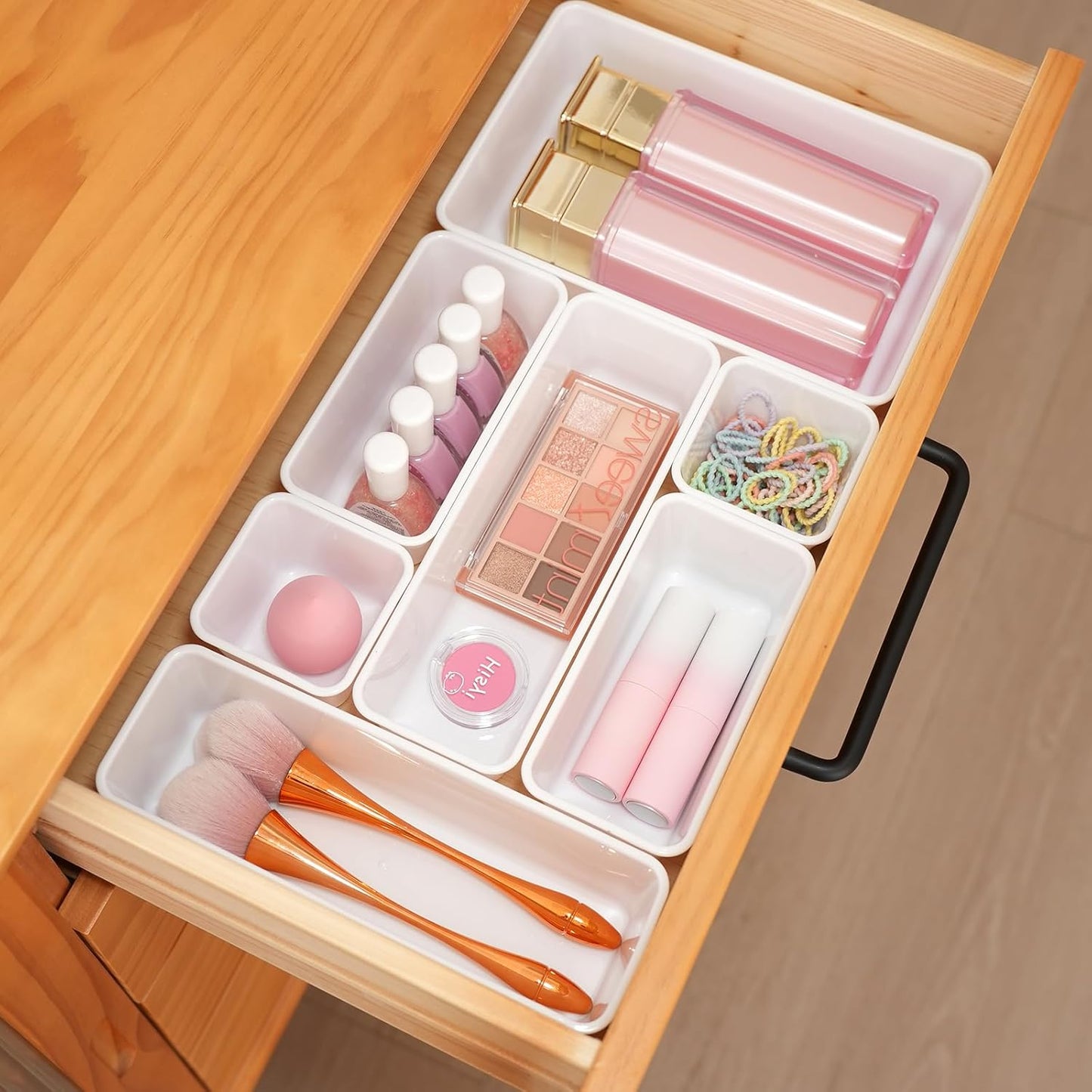 Kitchen Desk Drawer Organizers Storage for Office, Small Acrylic Vanity Trays Makeup for Drawer Bathroom Plastic Make up Organizers 25 Pcs White