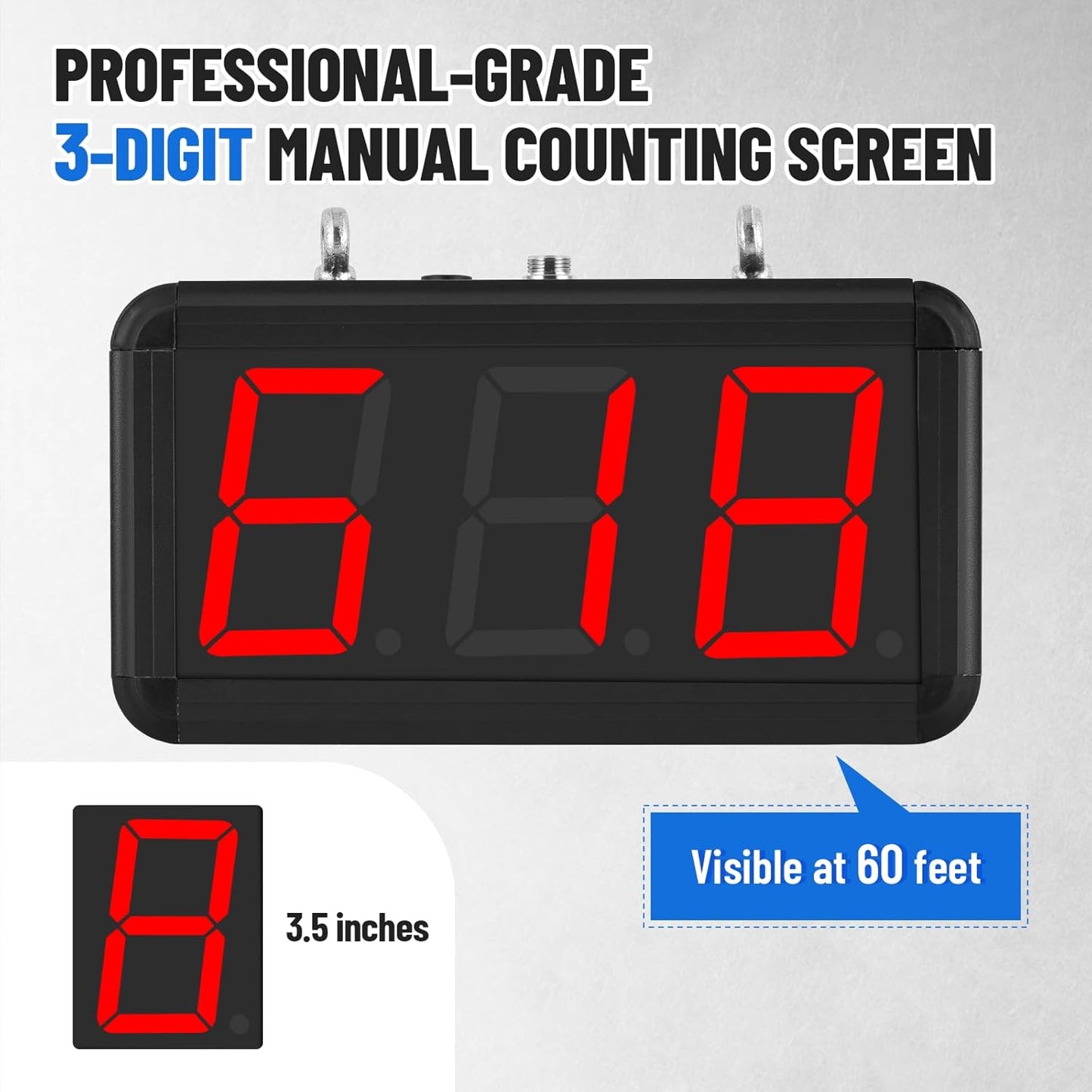 JIAWANSHUN Digital Lap Counter 3.5 inch,Electronic Counter with High-Contrast LED Display, Up/Down Counting & Custom Initial Value, Durable Aluminum Frame for Sports&Golf&Kart Racing