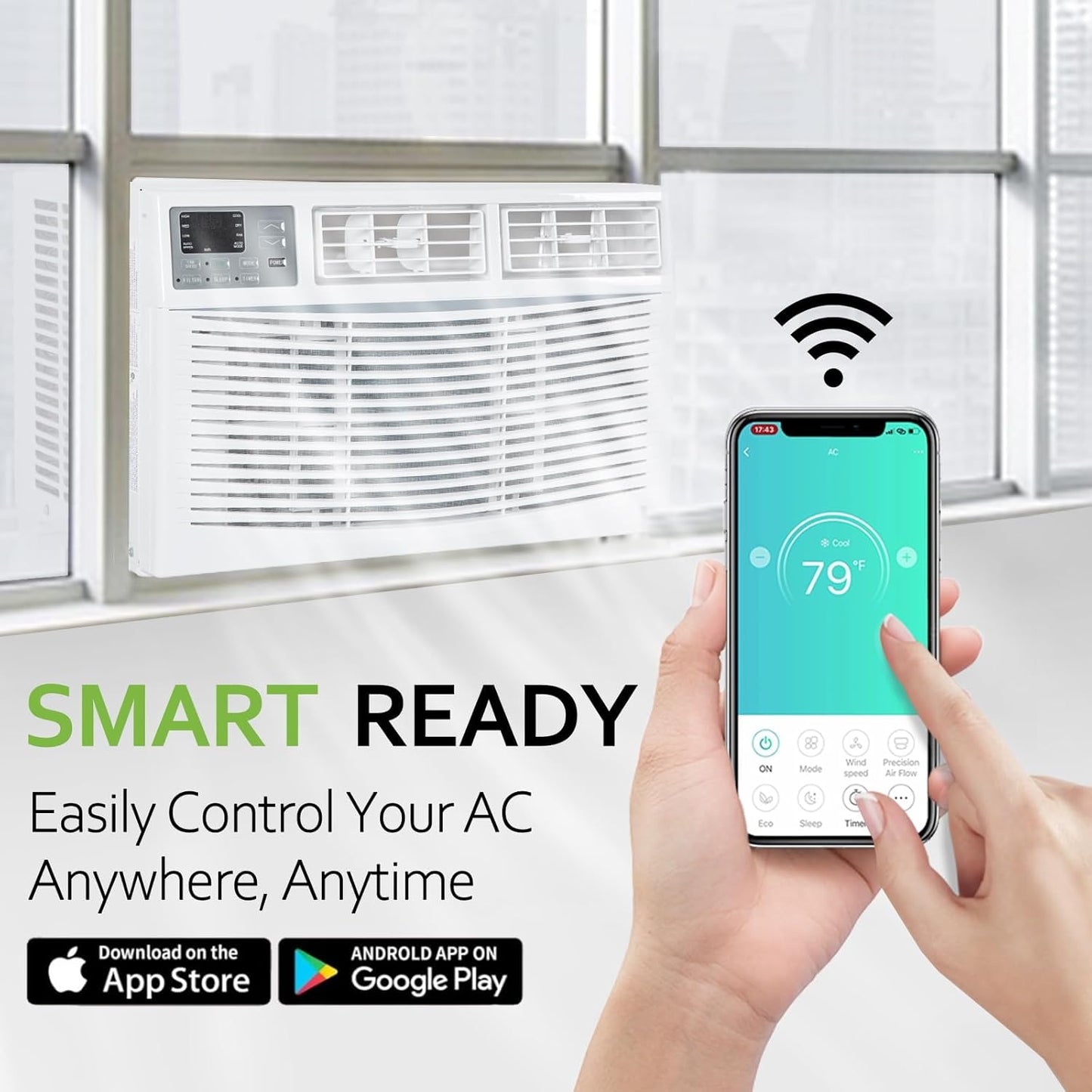 WiFi Enabled 12,000 BTU Window Air Conditioner, Smart Window AC Unit with Remote, Energy Saving AC with Washable Filter for Home, Cools up to 550 Sq. Ft