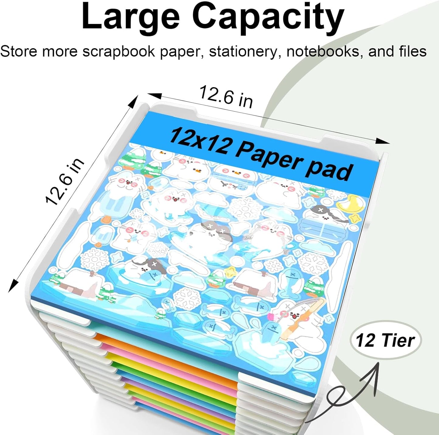 12x12 Paper Organizer, 12-Tier Scrapbook Paper Storage, Stackable Desktop File Holder for Home, Office, Classroom, and Craft Room
