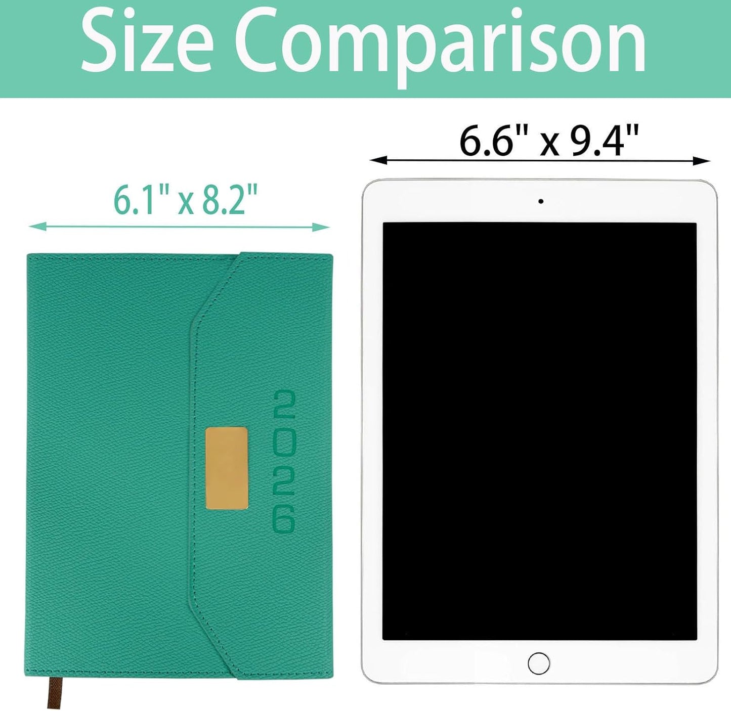 2026 Daily Monthly Planner - Calendar, January - December 2026, 100GSM Thick Paper, Leather Cover, Planner with Hourly Schedule,6.1" x 8.2", Daily Inside Page - Monthly Inside Page, Pen Holder, Bookmarks (lake green)