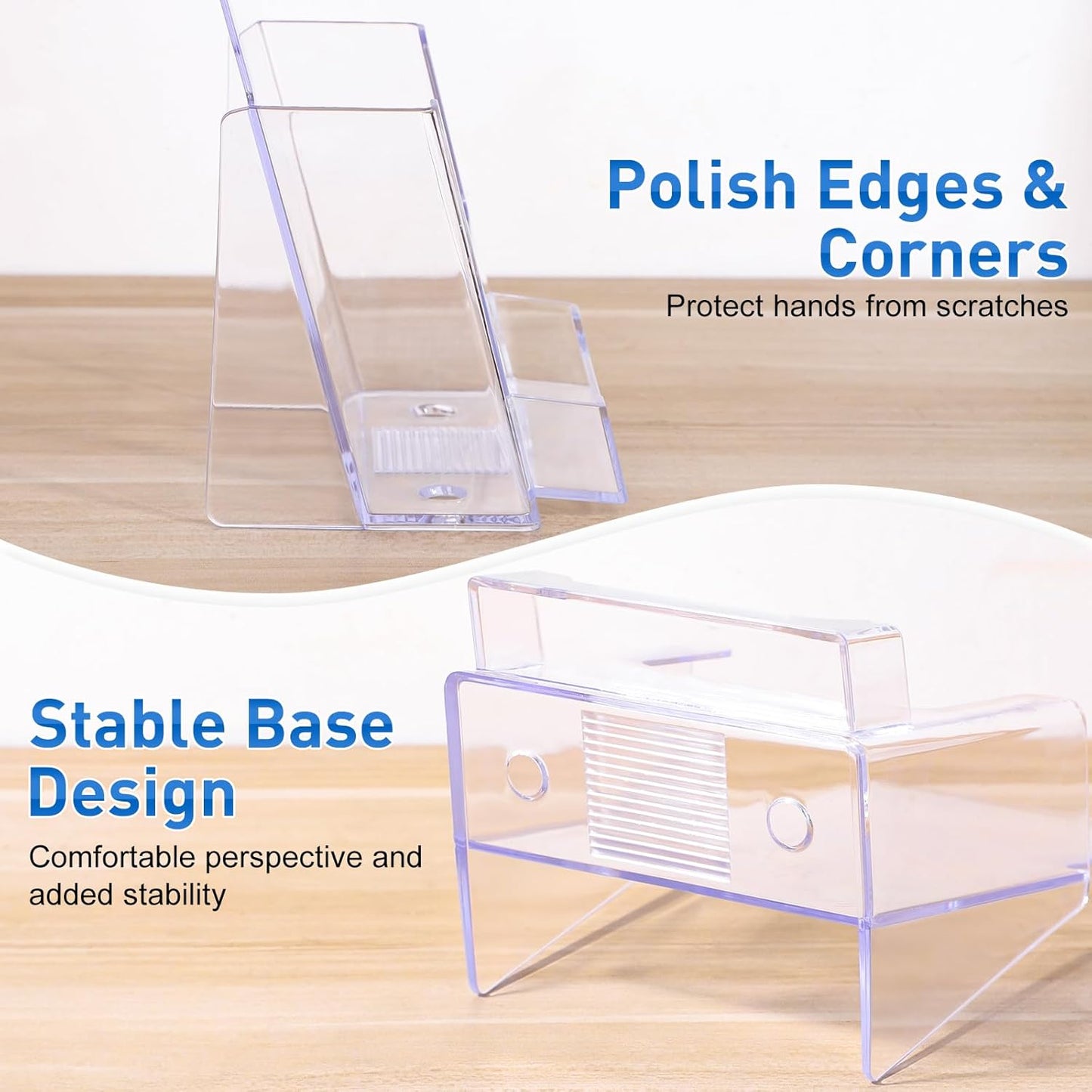 4x9 Acrylic Brochure Holder with Business Card Holder, Clear Display Stand, Plastic Table stand Sign Holder, Pamphlet Holder Flyer Holder, Acrylic Display Stand for Office, Home, Store, 4 Pack