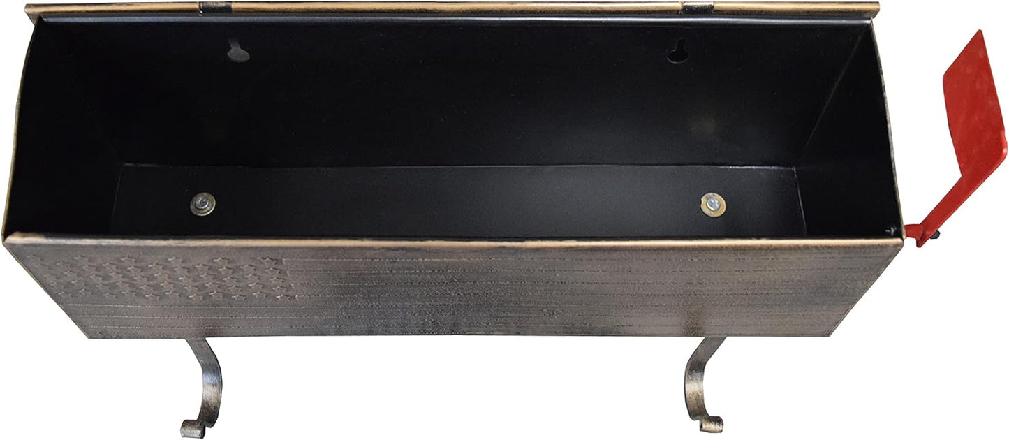Oakland Living AZ620-ANTIQUE-BRONZE Antique Bronze Patriotic Metal Outgoing Mail Flag and Newspaper Hangers Wall Mount Mailbox
