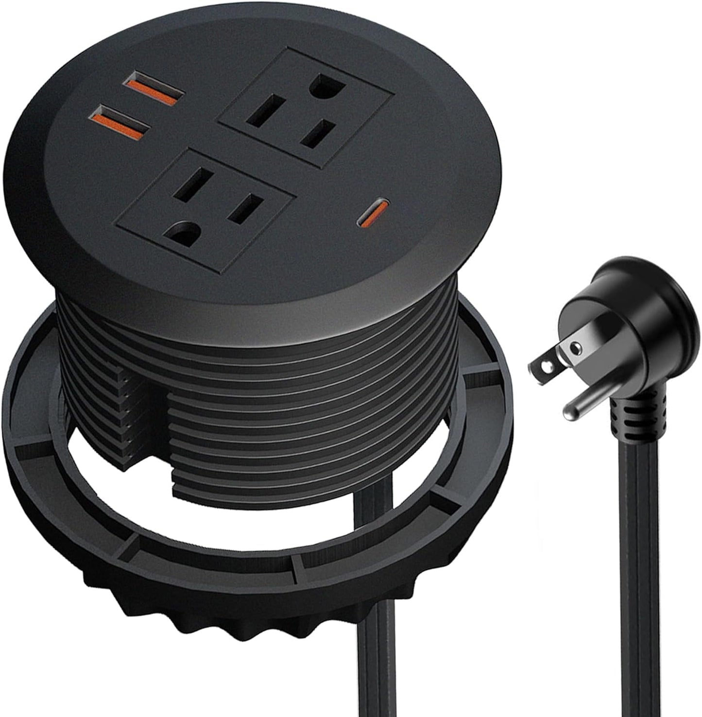 3 Inch Desktop Power Grommet,65W GaN USB C Fast Charging Station,3-USB Port,Flush Mounted for 3-1/8" Holes,Flat Plug.Round Recessed Desk Grommet Outlet for Workspace,Laptops,6.3ft,Black