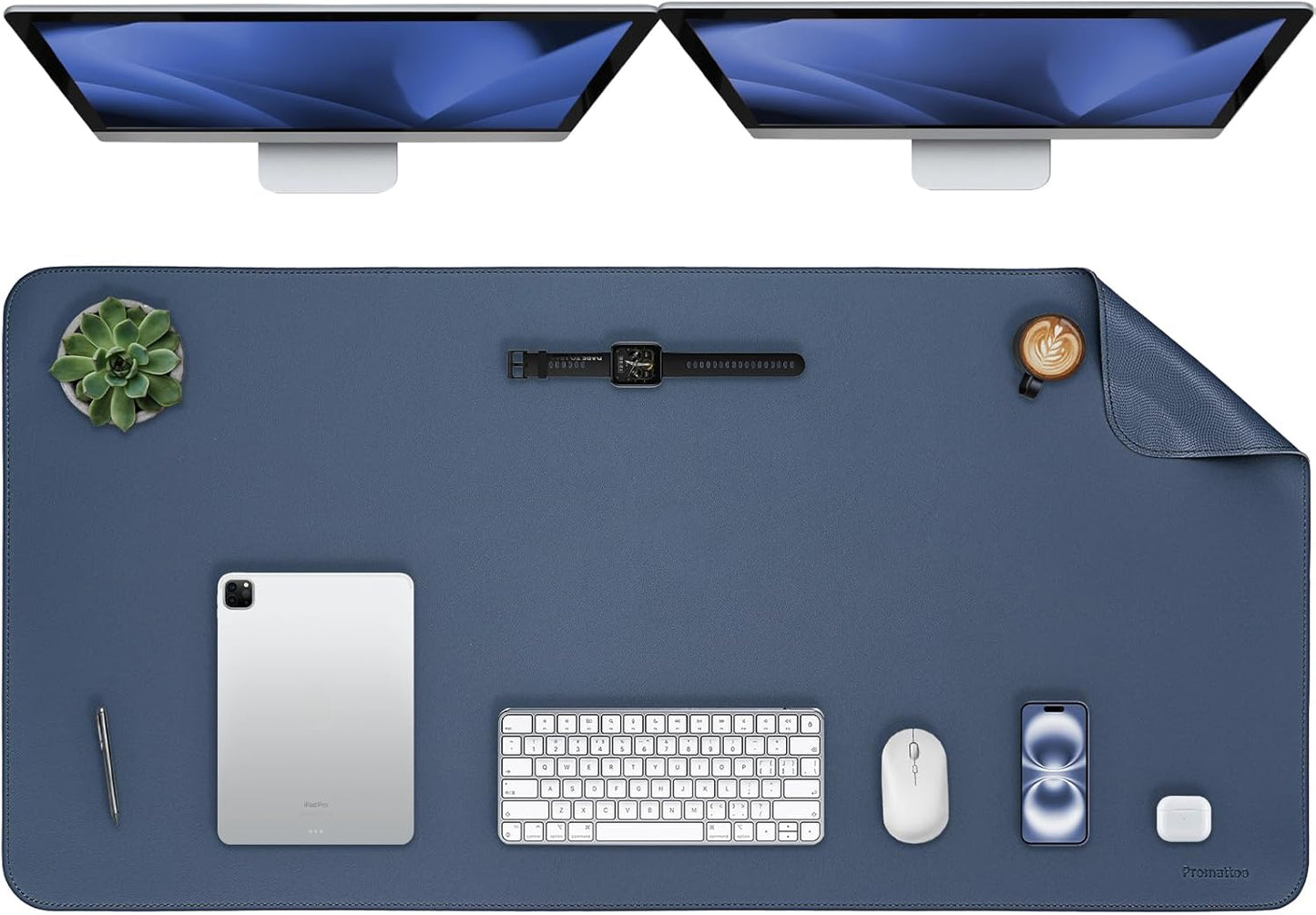 Oversized Non-Slip Desk Pad Protector – Grips Desk Firmly, Anti-Slip Like You've Never Seen! Vegan Leather Waterproof Laptop Mat for Keyboard & Mouse – Large Office Pad– Dusk Navy