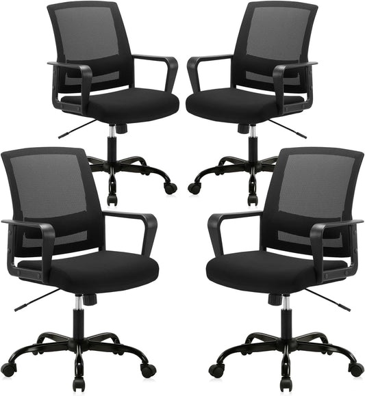 CLATINA Ergonomic Rolling Mesh Desk Chair with Executive Lumbar Support and Adjustable Swivel Design for Home Office Computer Black 4 Pack
