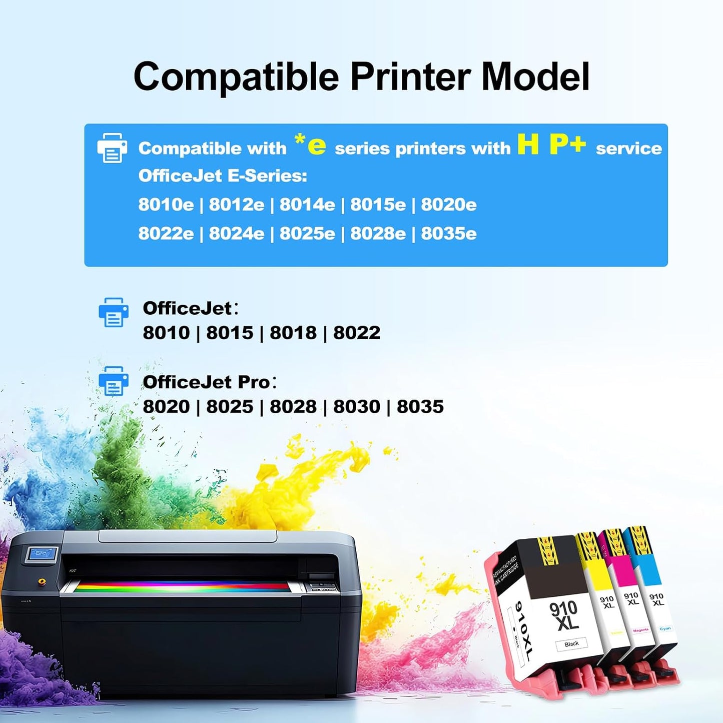 910XL Ink Cartridges Replacement for HP 910XL Ink Cartridges Combo Pack 910 Ink Work with OfficeJet Pro 8015e 8025e 8020 8028e 8010 8035e Printers (4-Pack 910XL Black and Color Combo Pack)