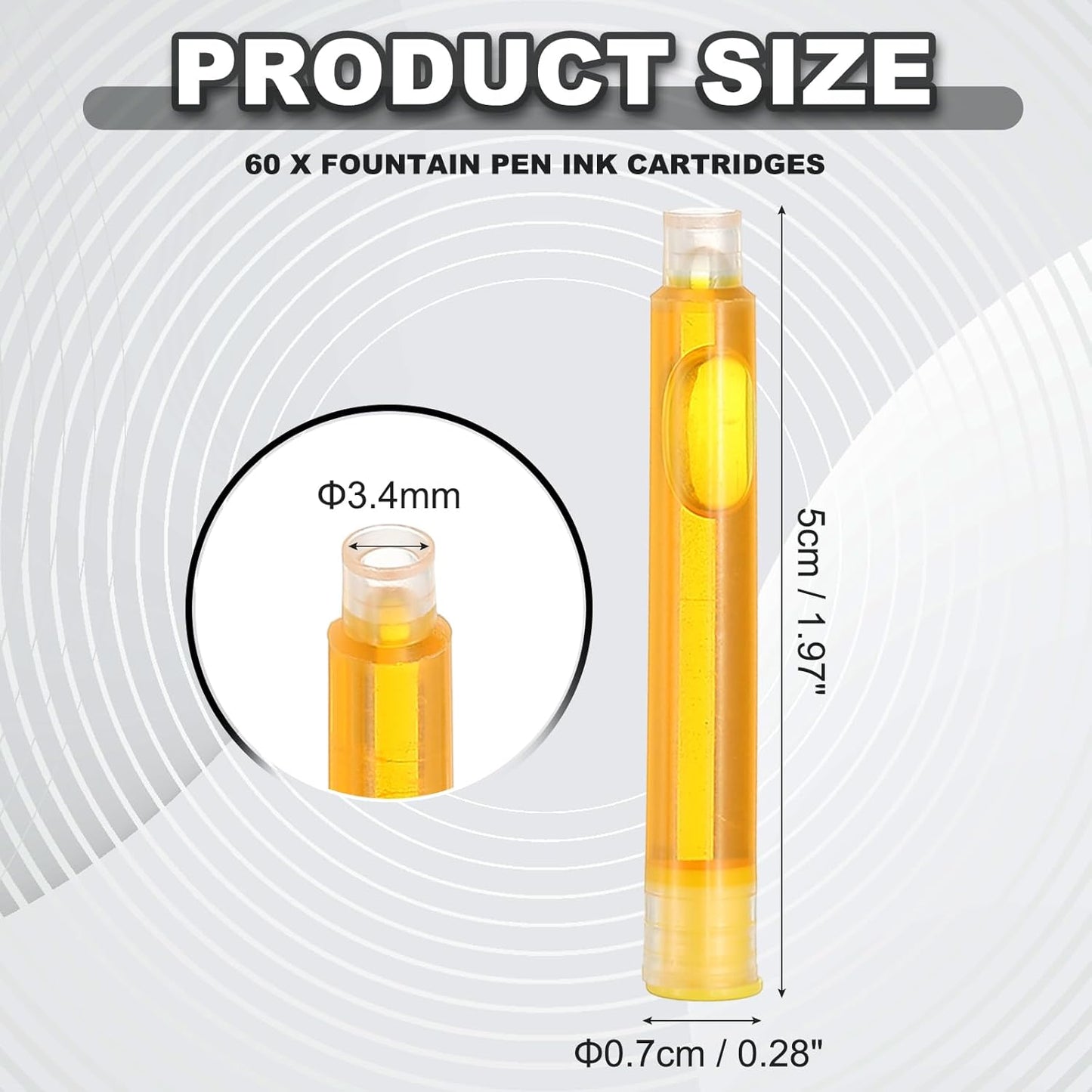 PATIKIL 60Pcs Fountain Pen Ink Cartridges, 3.4mm Bore Diameter Pen Ink Refill Standard International Refill Cartridges for Writing Business, Yellow
