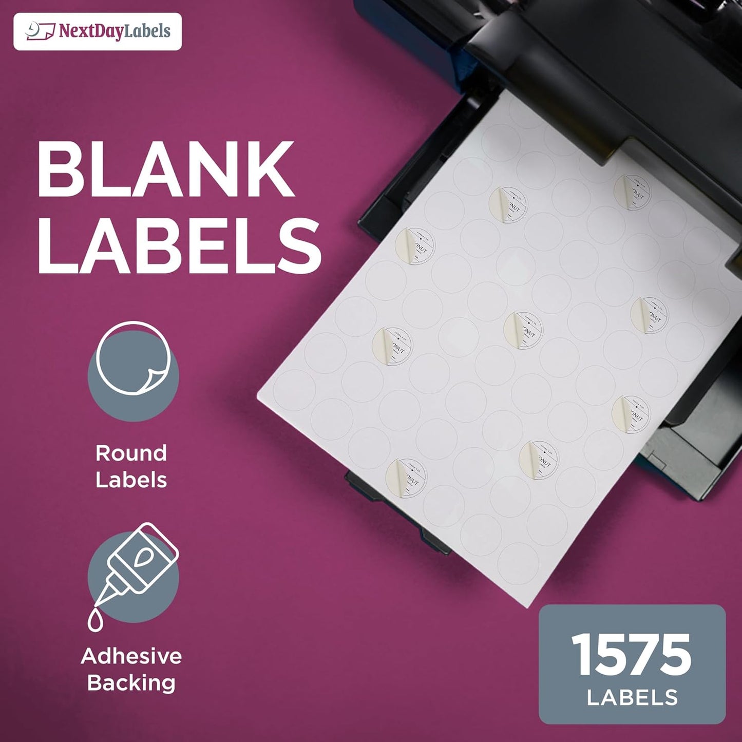 NextDayLabels - Laser/Ink Jet White Labels (1" Round - 63 Per Page | 1575 Labels)