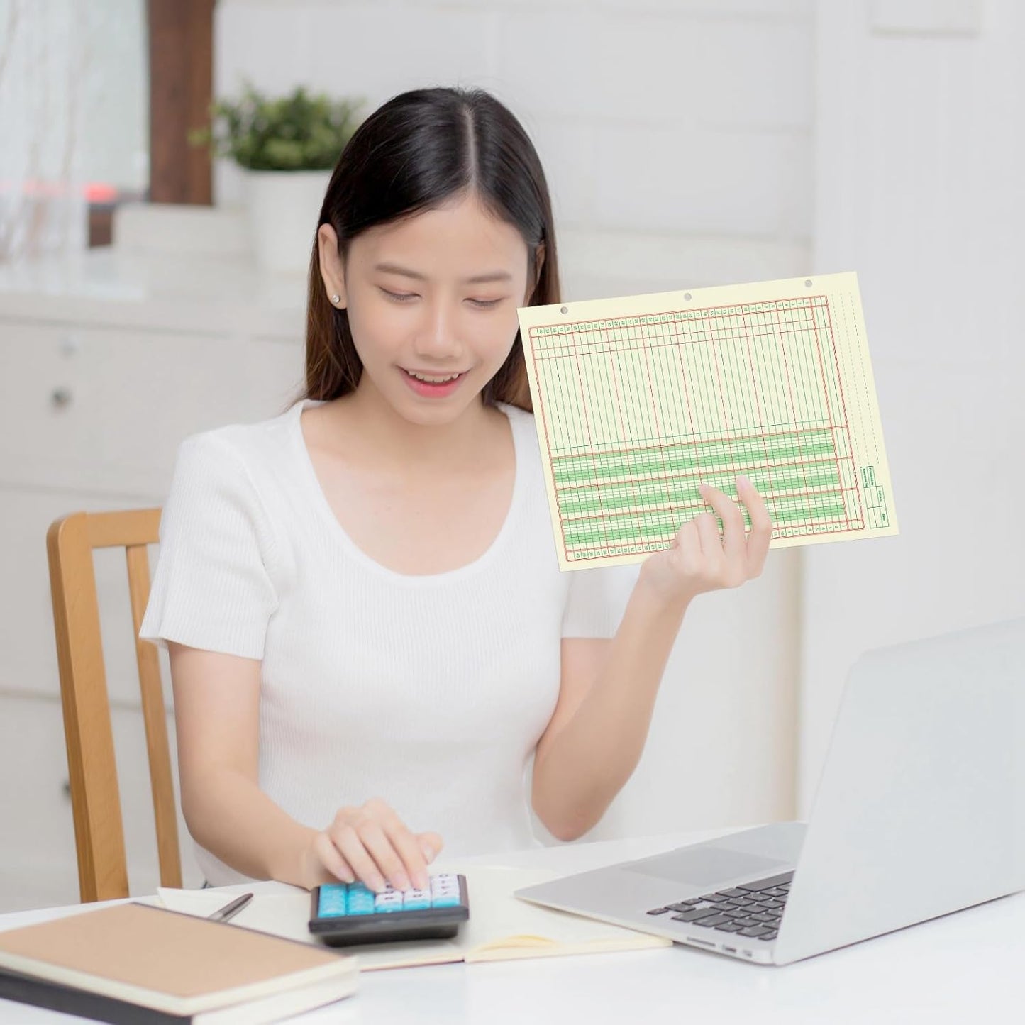 Fulmoon 5 Pack 250 Sheets Ledger Paper Accounting Columnar Pads 3 Hole Analysis Accounting Ledger Book for Business, 50 Sheets/Pack, Single Page Format, Green(8.5 x 11 Inch,3 Columnar)