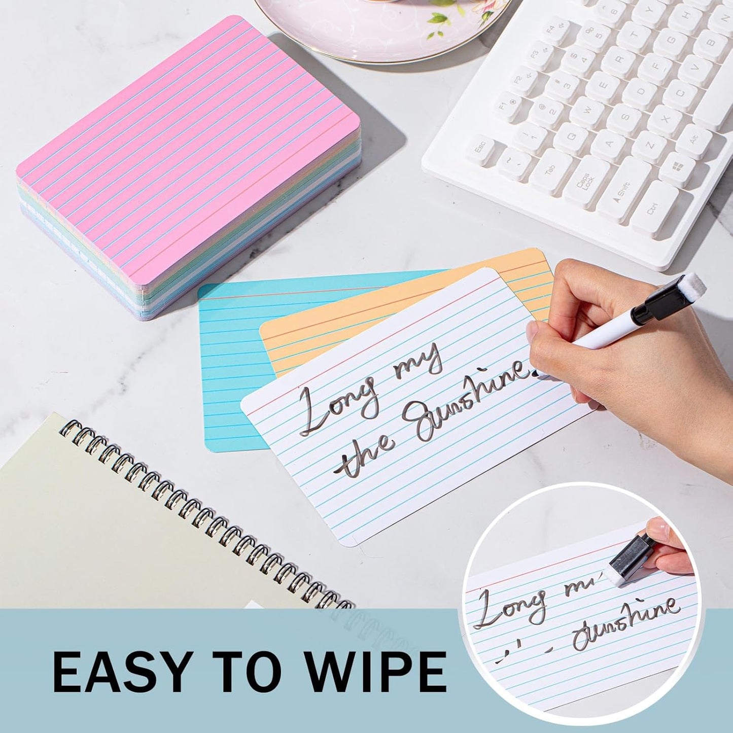 Harloon 100 Pcs Dry Erase Index Cards 4 x 6 Inch Laminated Reusable Dry Erase Note Cards Sheets for Office to Do List (Ruled Candy Color)