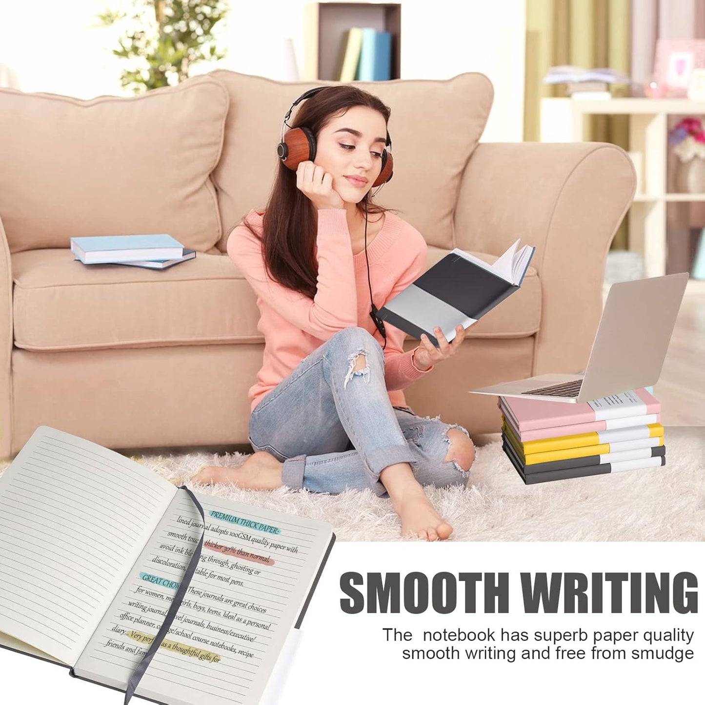 Lined Journal Notebook, (Dark Gray), 160 Pages, Medium 5.7 inches x 8 inches - 100 gsm Thick Paper, Hardcover