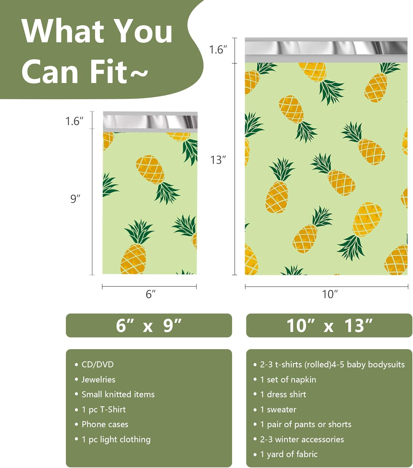 Poly Mailers 10x13 Inch 100 Pcs - Pineapple printed Shipping Bags, 2.4mil Thickness, Waterproof and Tear Resistant Mailing Envelopes, Self-Sealing Packaging Bags for Small Business