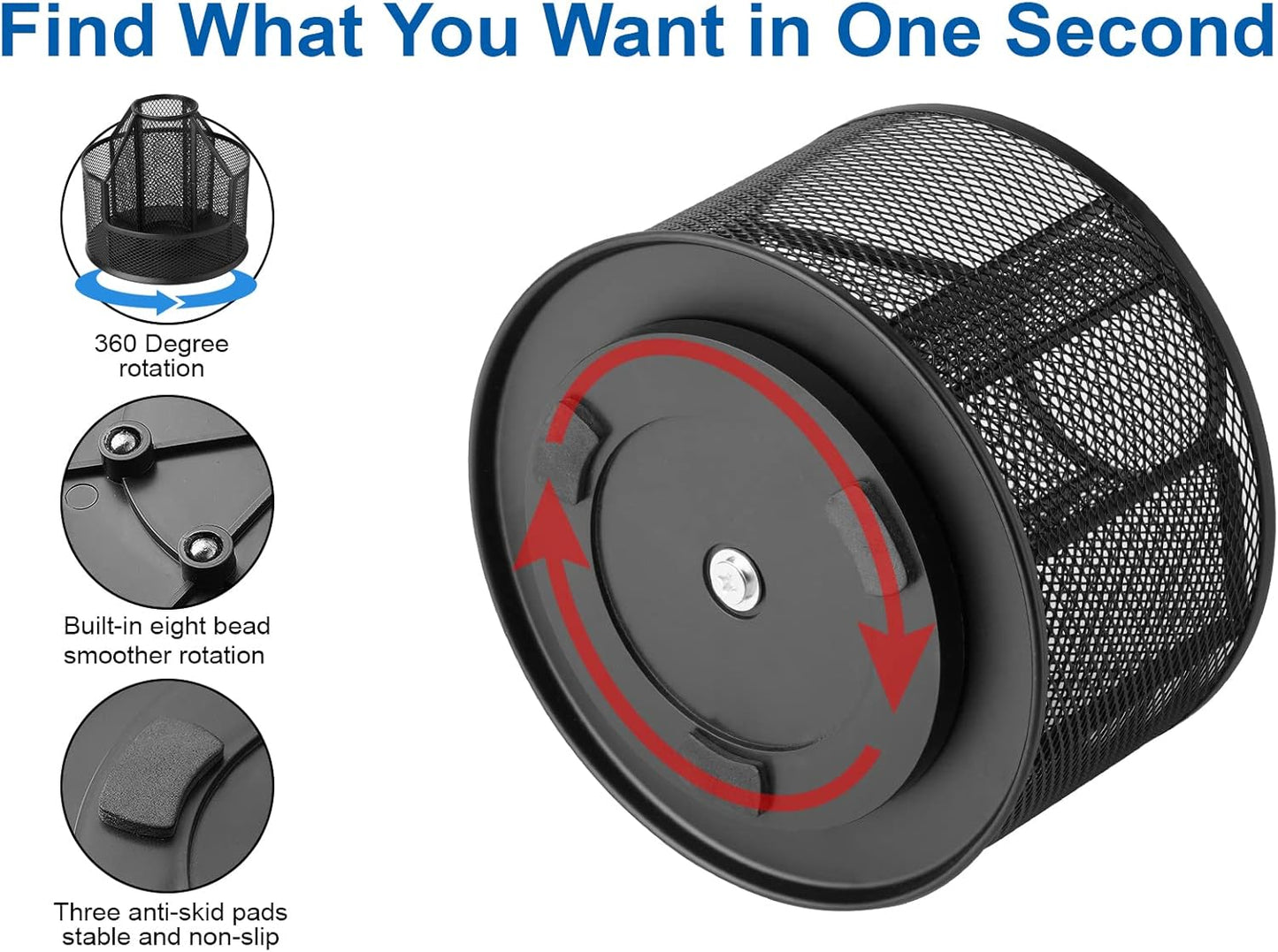 Pencil Holder, Rotating Desk Organizer, Metal Pen Organizer Mesh Pen Holder Office Desk Accessories Cute Office, School, Home,Art Suppliers (Black)