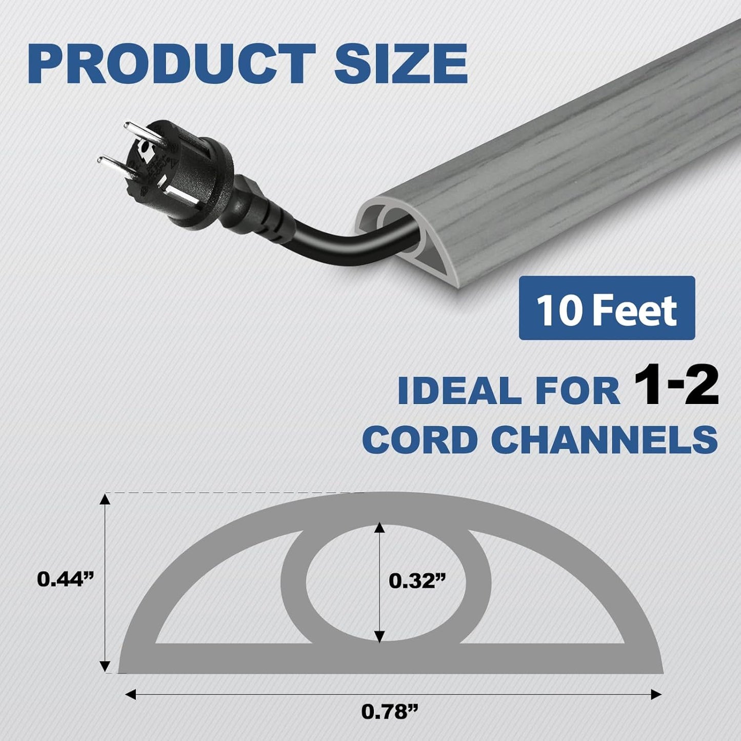 Floor Cord Cover for Wires on Floor Self Adhesive Cord Hider Floor Cable Management Wire Covers for Cords Protector Prevent Cable Trips Cord Cavity W 0.32" x H 0.32", Gray Wood, 10Ft