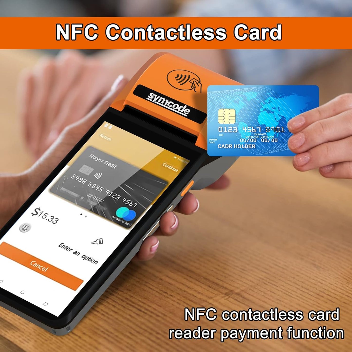 symcode New POS PDA Thermal Receipt Printer 5.99" High Resolution and Clear Touch Screen Handheld PDA Printer Mobile POS Machine Terminal Printer Android 8.1 OS Built-in Google Play and NFC