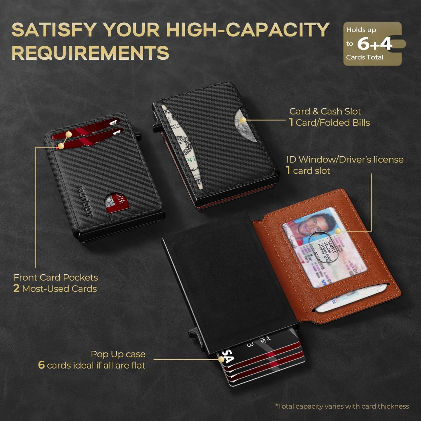 Slim Card Wallet for Men with ID Window – Minimalist RFID Wallet, Pop-Up Function, Ultra Thin Design, Metal Business Card Case Holds 8+ Cards, Gifts for Men, Men's Accessories