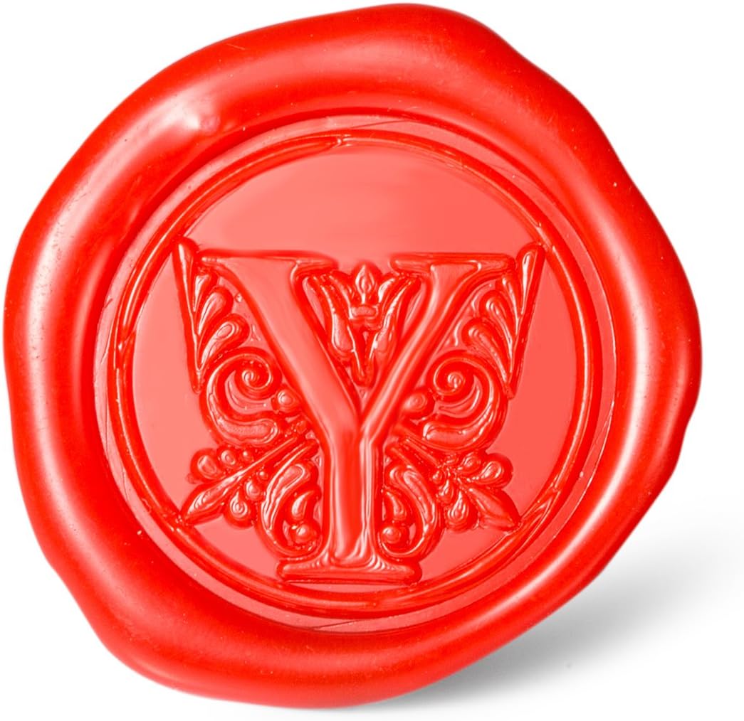 Mceal Wax Seal Stamp, Large Seal 1 1/5"(30mm) Dia, Silver Brass Head with Wooden Handle, Regal Letter A to Z Series (Letter Y)