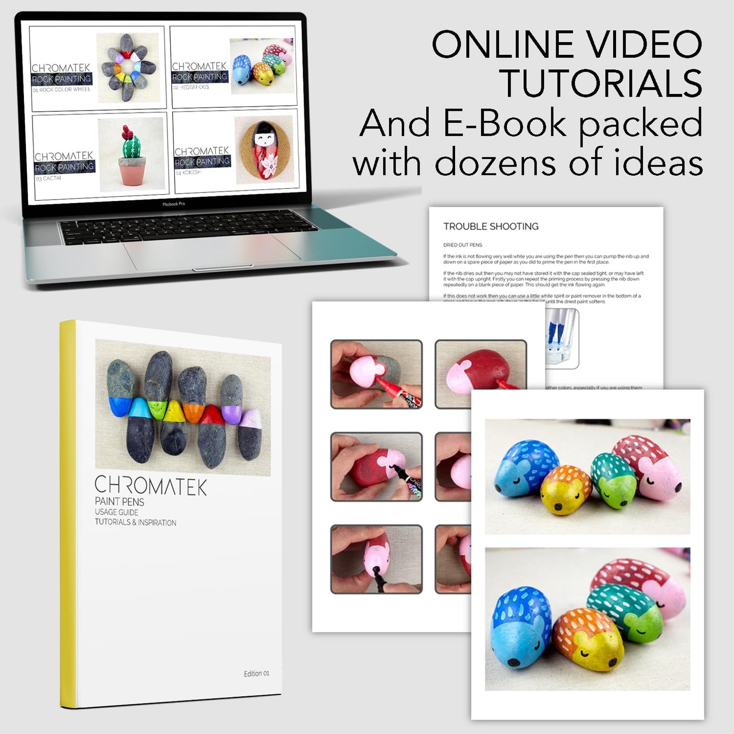 CHROMATEK Dual Tip Acrylic Paint Markers - 30 Colors Premium Paint Pens for Canvas, Rock Painting, Glass, Wood, Ceramic, DIY Crafts Art Supplies - Waterproof, Quick Drying with Video Tutorials & Ebook