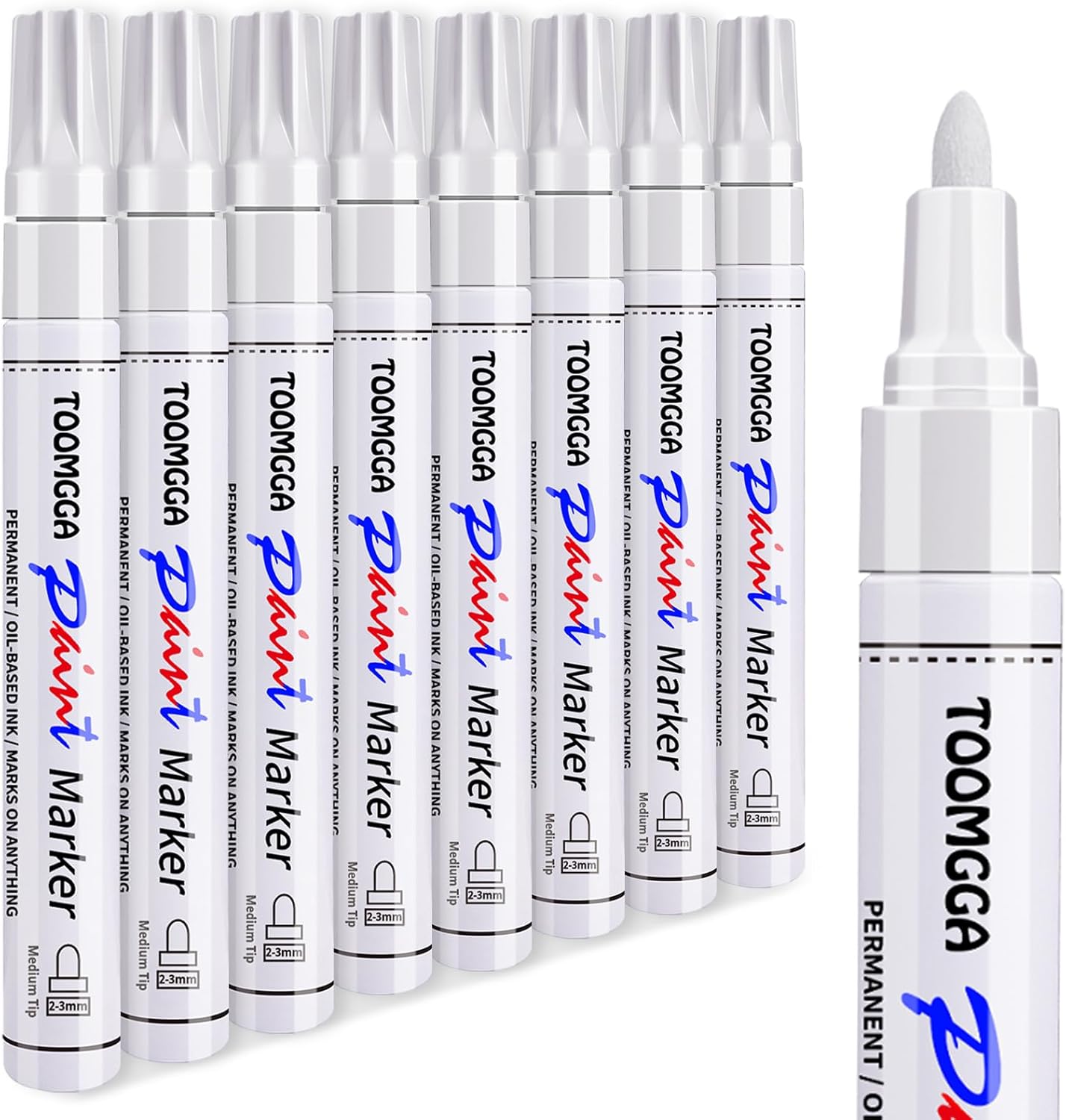 White Paint Pens Permanent Paint Markers - 8 Pack Oil Based Marking Pens, Medium Point, Quick Drying and Waterproof Pens for Rock Painting Car Tyre Metal, Plastic, Canvas, Wood, Glass