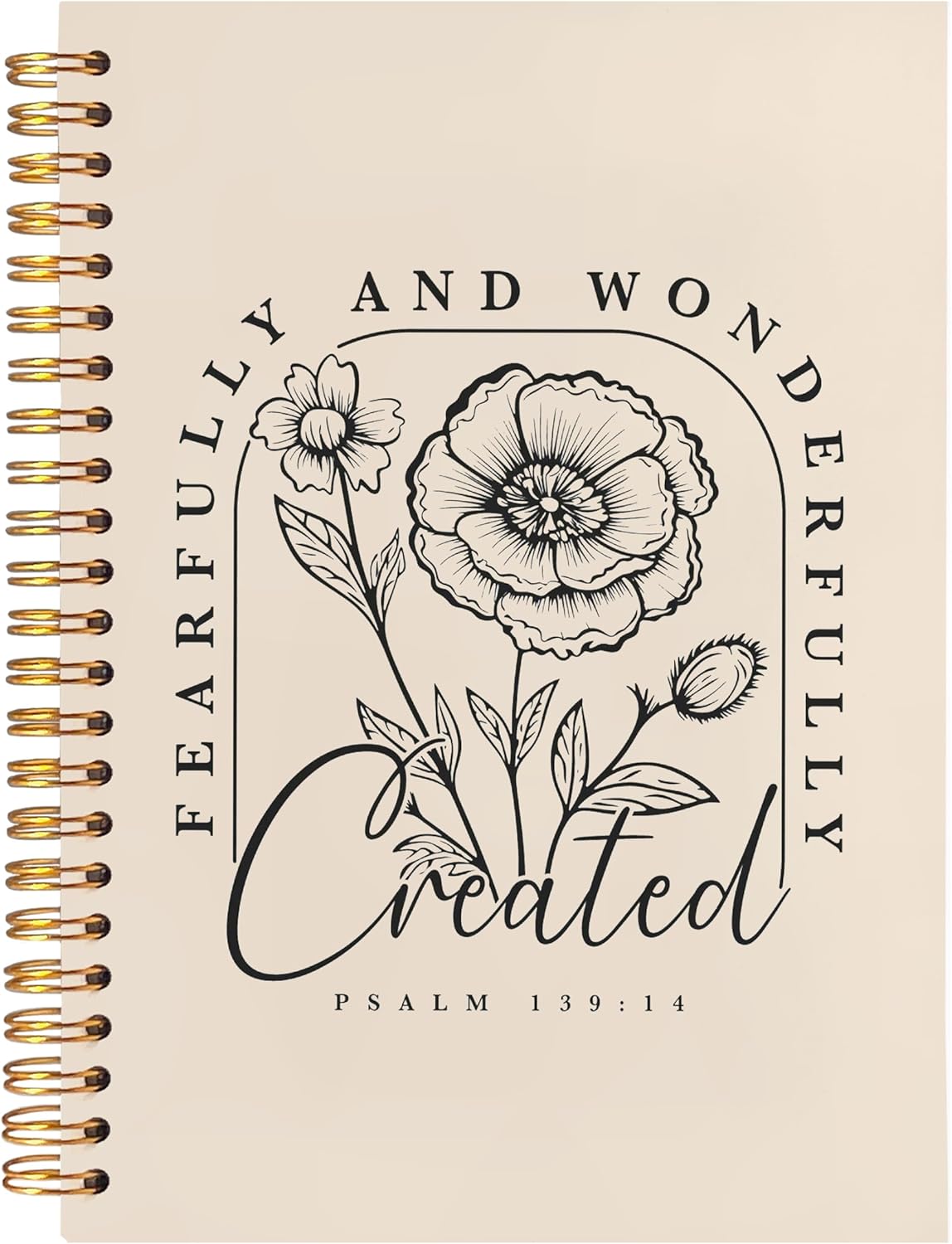 BearCake Floral Christian Notebook Journal, Christian Gifts for Women, Fearfully and Wonderfully Bible Journaling Prayer Journal for Women, Neutral Hardcover Spiral Notebook 5.5x8.3