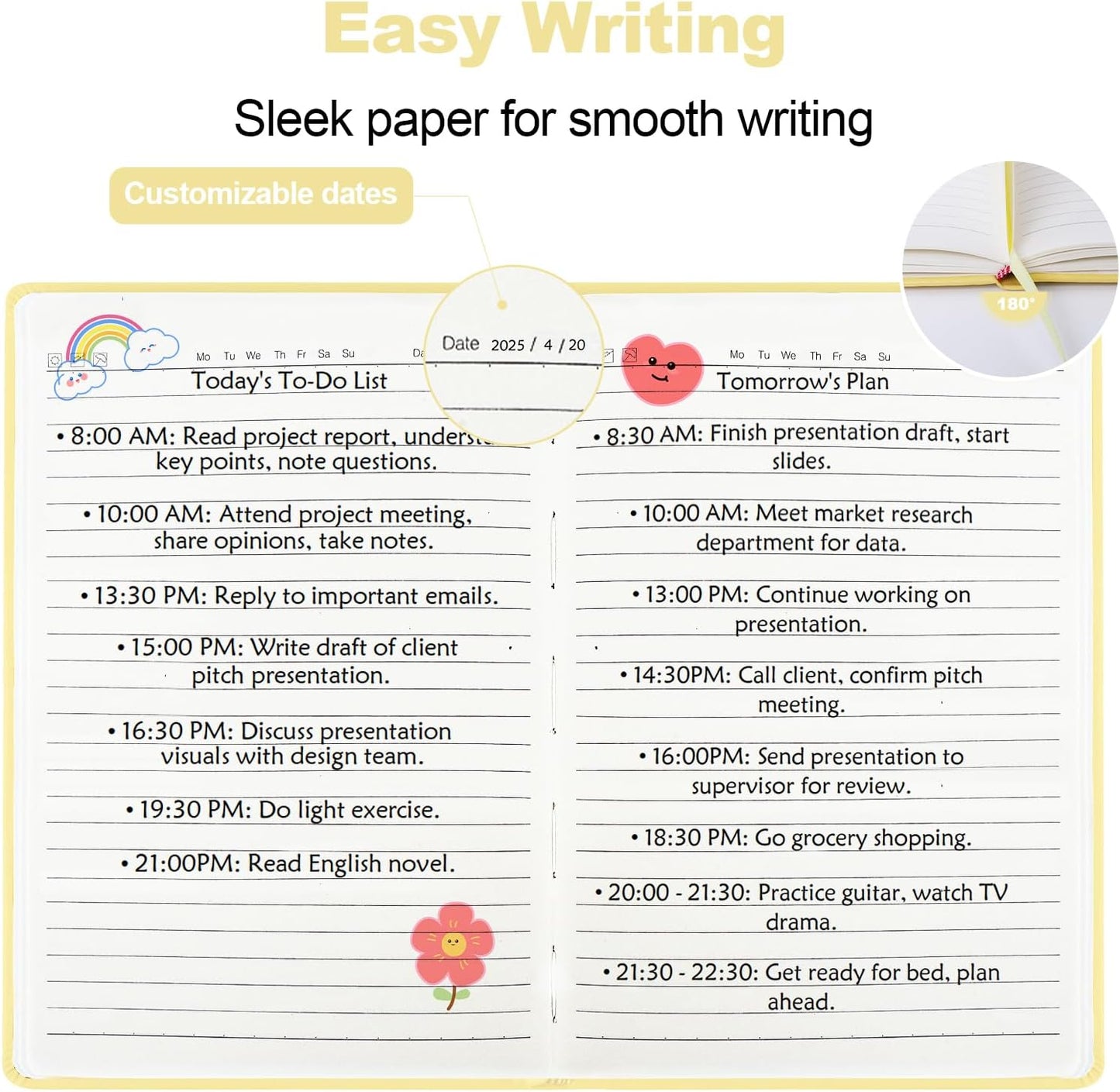 Lined Journal Notebook for Women Men,5.5"x8.3",100 GSM Thick Paper, A5 Hardcover Leather Journaling Notebooks for Writing,Travel,Work & School,College Ruled Notebooks for Note Taking Diary(Yellow)