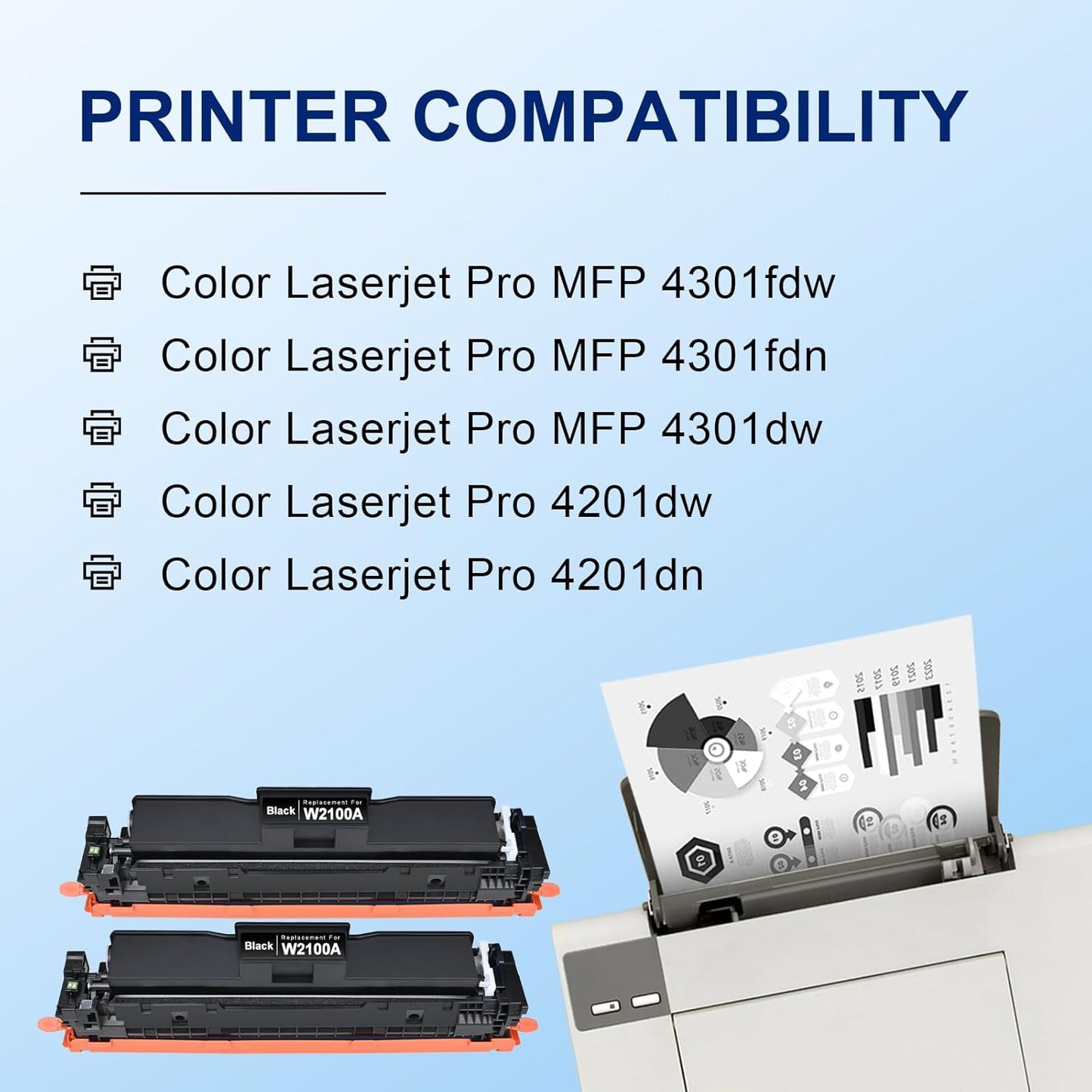 210A Black Toner Cartridges Compatible Replacement for HP 210A 210X Toner for Color Laserje Pro MFP 4301fdw 4201dn 4301fdn 4301dw 4201dw Series Printer Ink, 2 Pack W2100A W2100X