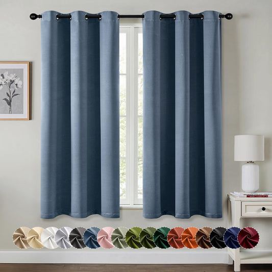 MIULEE Stone Blue Blackout Curtains - Thermal Insulated Bedroom Curtains Room Darkening Drapes for Living Room Kitchen Grommet Top Light Blocking Window Treatment, 40 x 45 Inches Long, 2 Panels