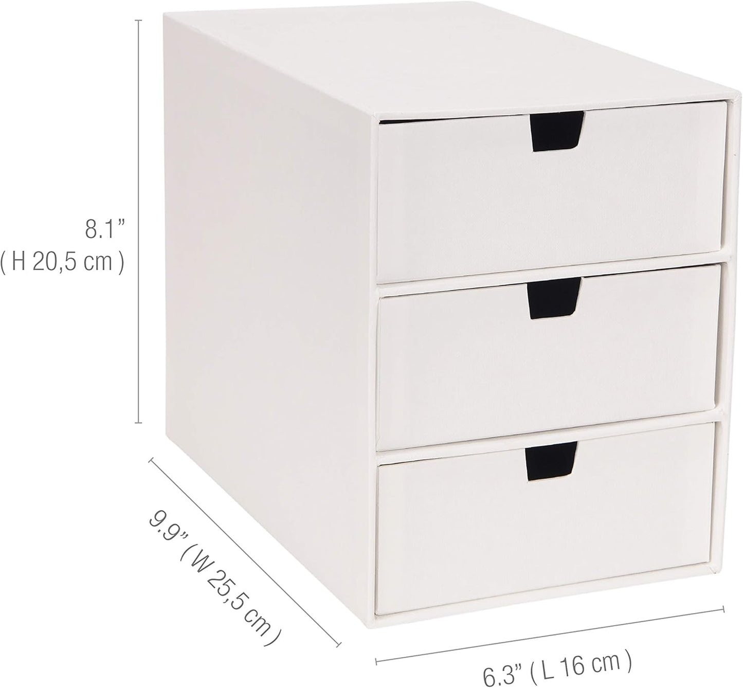 Bigso Box of Sweden Ingrid 3-Drawer Fiberboard Desk Organizer for Office Supplies and Accessories - Stackable Makeup Drawer Organizer - 6.3in x 9.9in x 8.1in - White