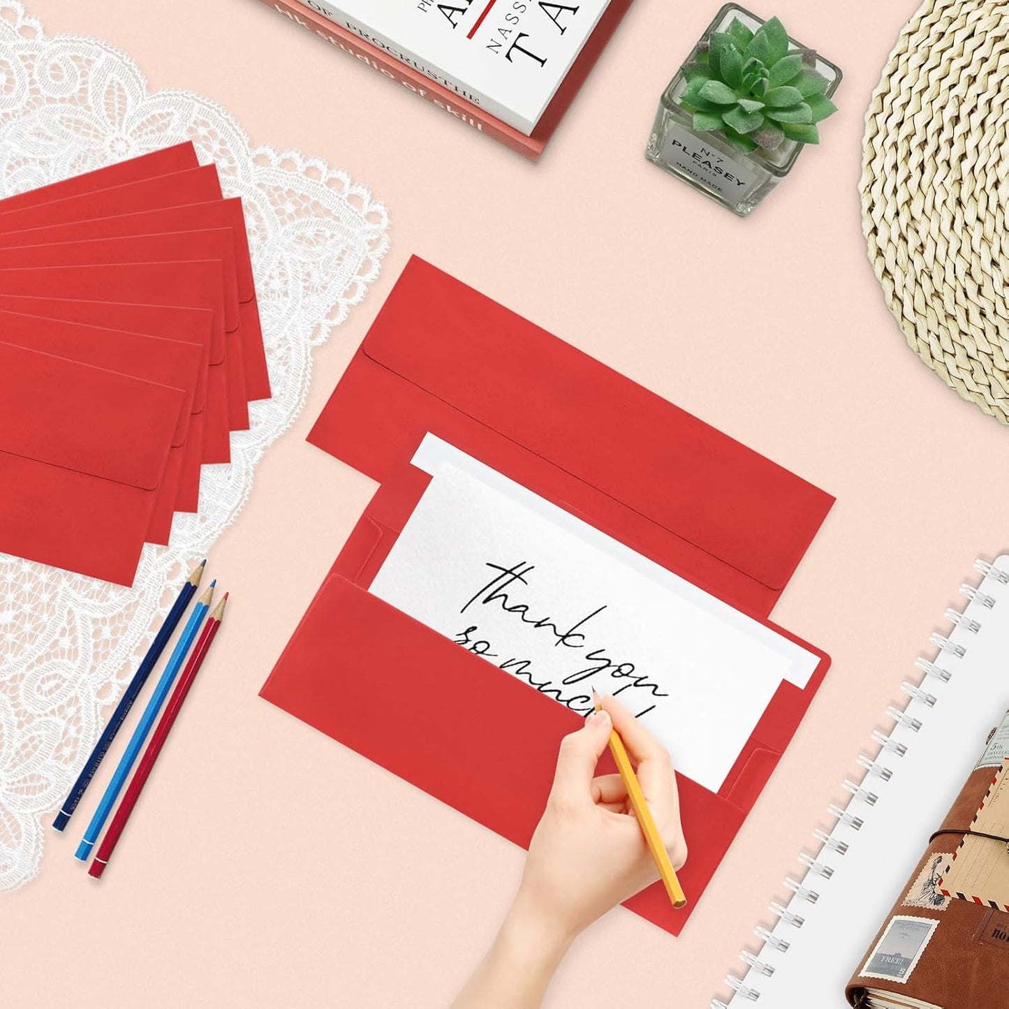 50 Pack #10 Business Envelopes, Red Standard Envelopes Self Seal, Letter Size Mailing Envelopes for Checks Letters Invoices Statements Christmas Birthday Graduation Wedding, 4 1/8 x 9 1/2 Inch