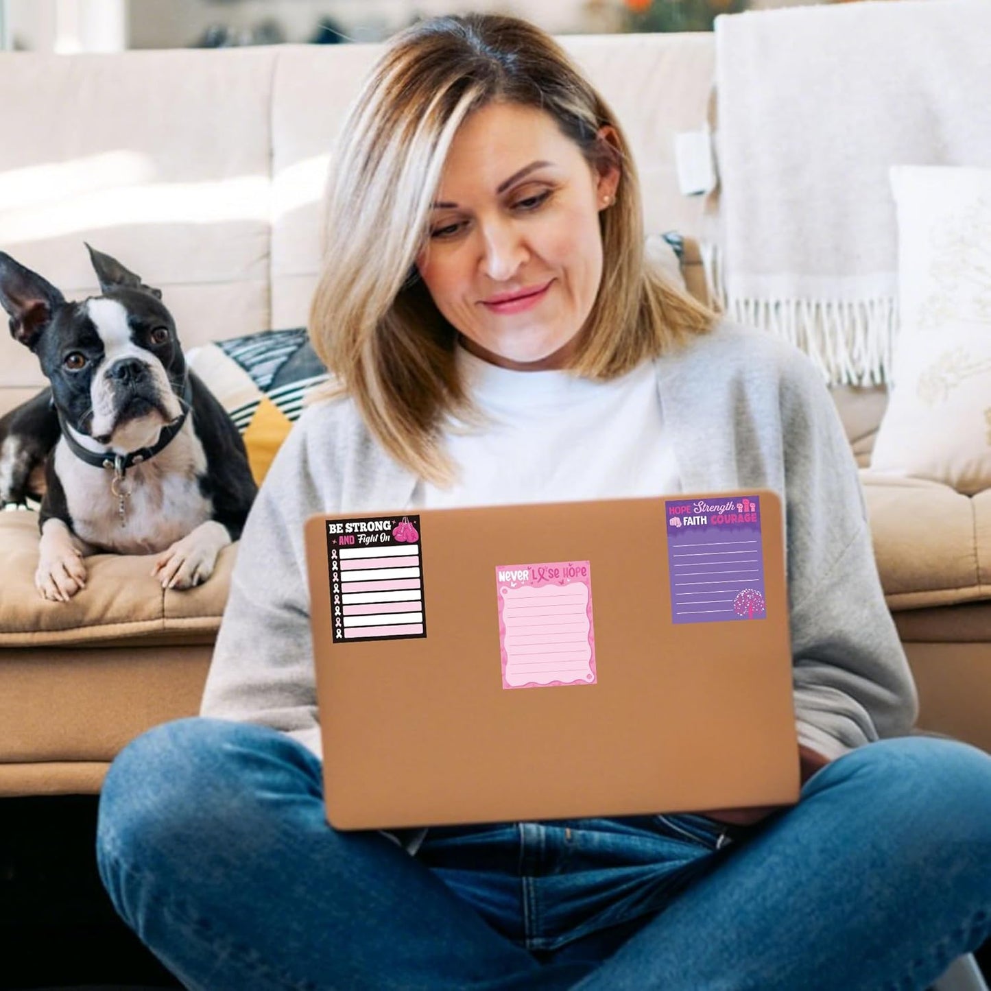 9 Pack Breast Cancer Awareness Sticky Notes Set, 450 Sheets Pink Self-Stick Notepads with Motivational Ribbon Designs, Inspirational Gifts for Women Supporters Fighters