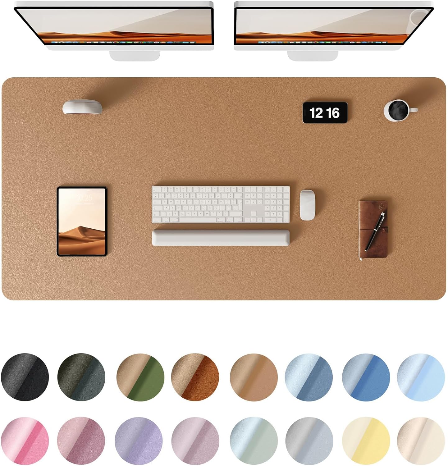 YSAGi Leather Desk Protector, Office Mat, Large Mouse Mat, Non-Slip PU Leather Blotter, Laptop Desk Pad, Waterproof Writing Pad for Office and Home (Khaki, 47.2" x 23.6")