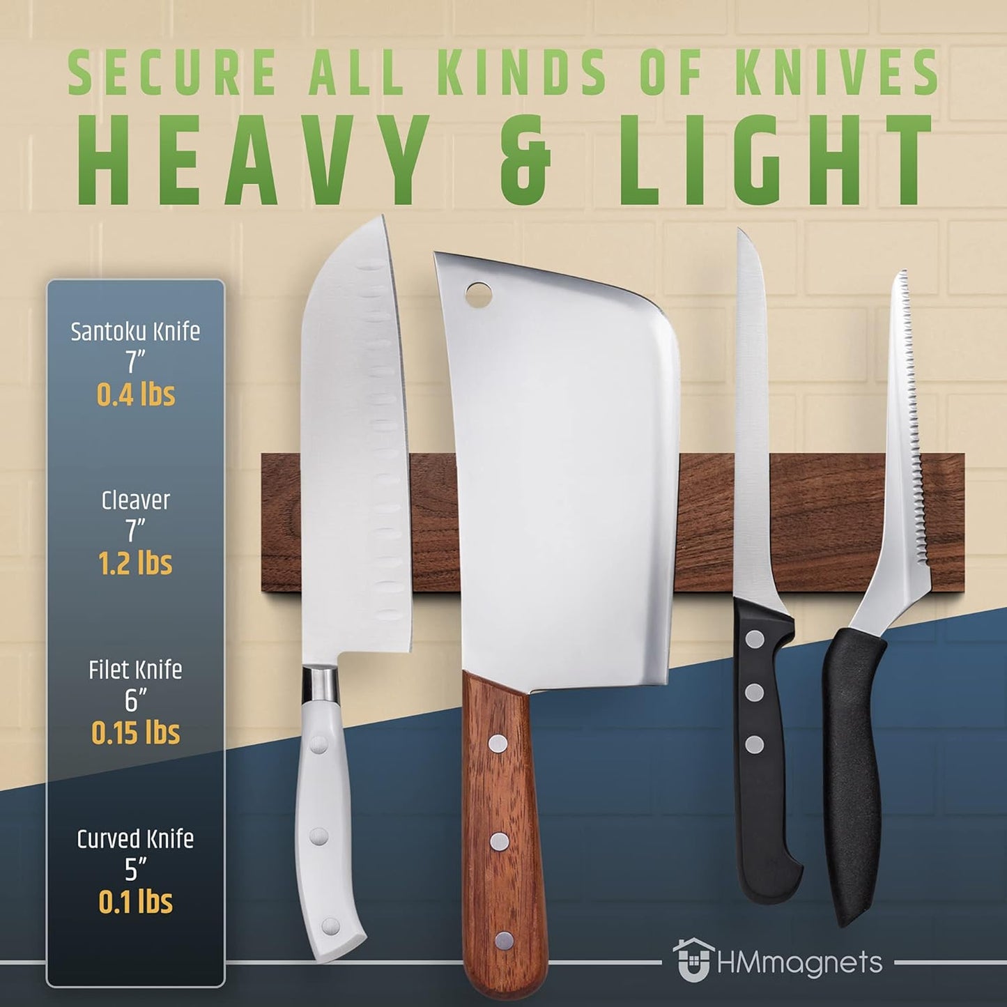 Premium 10 Inch (Small Size) Dark Walnut Wood Magnetic Knife Holder – Professional Wooden Magnetic Knife Strip - Space-Saving Knife Rack/Knife Bar With Powerful Magnetic Pull Force (Upgraded Version)