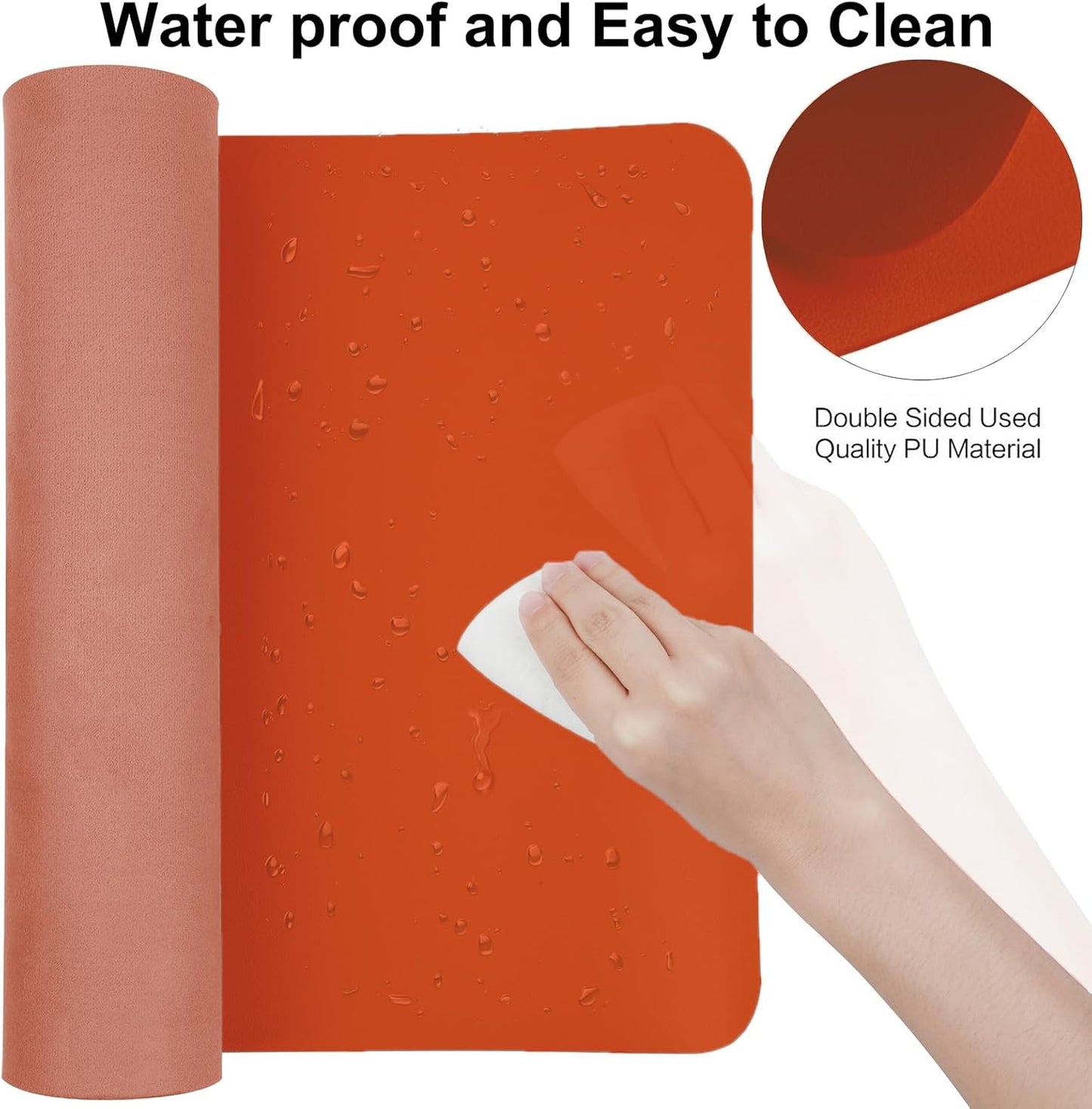 Boutilon Leather Desk Pad Protector,Non-Slip Mouse Pad,Laptop Desk Pad,Office Mouse Mat,Waterproof Leather Desk Blotter,Desk Writing Pad for Office and Home (M-Orange H,30"x14")