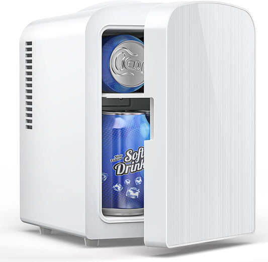 Mini Fridge, 4L/6 Cans Cooler & Warmer Portable Compact Refrigerator, Small Skincare Fridge for Makeup Food and Drinks, Small Cooler for Bedroom, Cosmetics, Car, Office, White