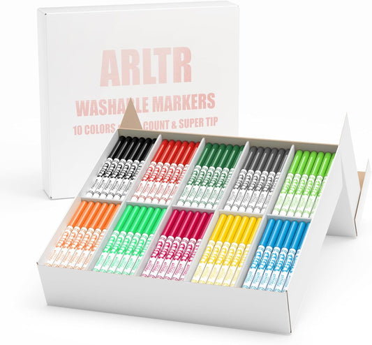 Washable Markers Bulk, Bulk Pack of 400 in 10 Vibrant Colors with Super Tip - Perfect for Kids' Classrooms & Teachers