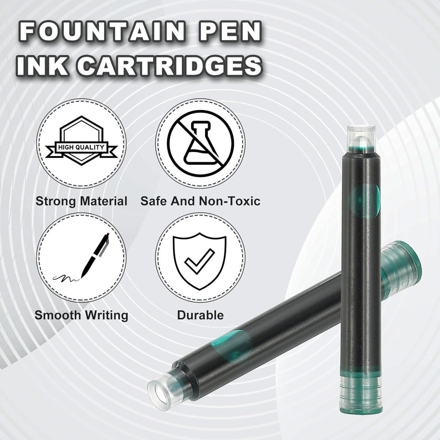 PATIKIL 60Pcs Fountain Pen Ink Cartridges, 3.4mm Bore Diameter Pen Ink Refill Standard International Refill Cartridges for Writing Business, Dark Green