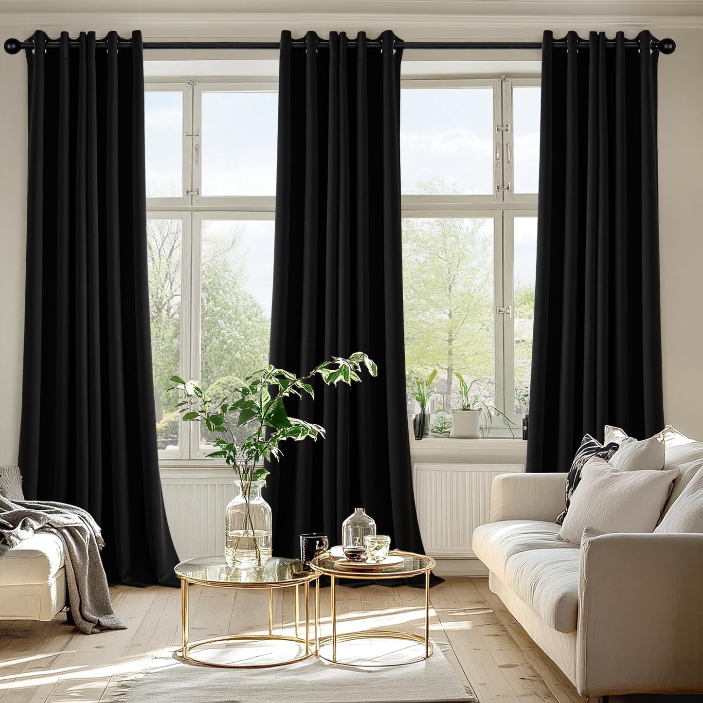 MIULEE Black Blackout Curtains for Bedroom Living Room 96 Inches Long 2 Panels, Thermal Insulated Room Darkening Drapes Solid Grommet Top Noise Reduction Light Blocking Halloween Window Treatments