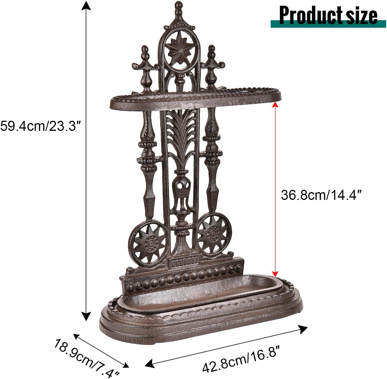 Sungmor Royal Style Cast Iron Umbrella Stand w/Detachable Drip Tray, Heavy Duty Rustic Umbrella Holder for Entryway,Front Door,Hallway,Outside Porch, Decorative Freestanding Umbrella Rack Organizer