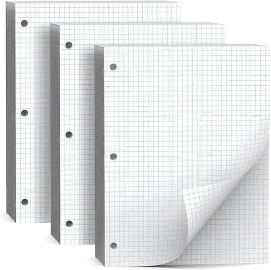 360 Sheets Quad Ruled Graph Paper, 3 Hole Punch Paper 8 x 10.5 White, Loose Leaf Graph Paper,Filler Paper 4 x 4 Graph Rule, Notebook Paper for 3 Ring Binder, Engineering Paper for School Home Business