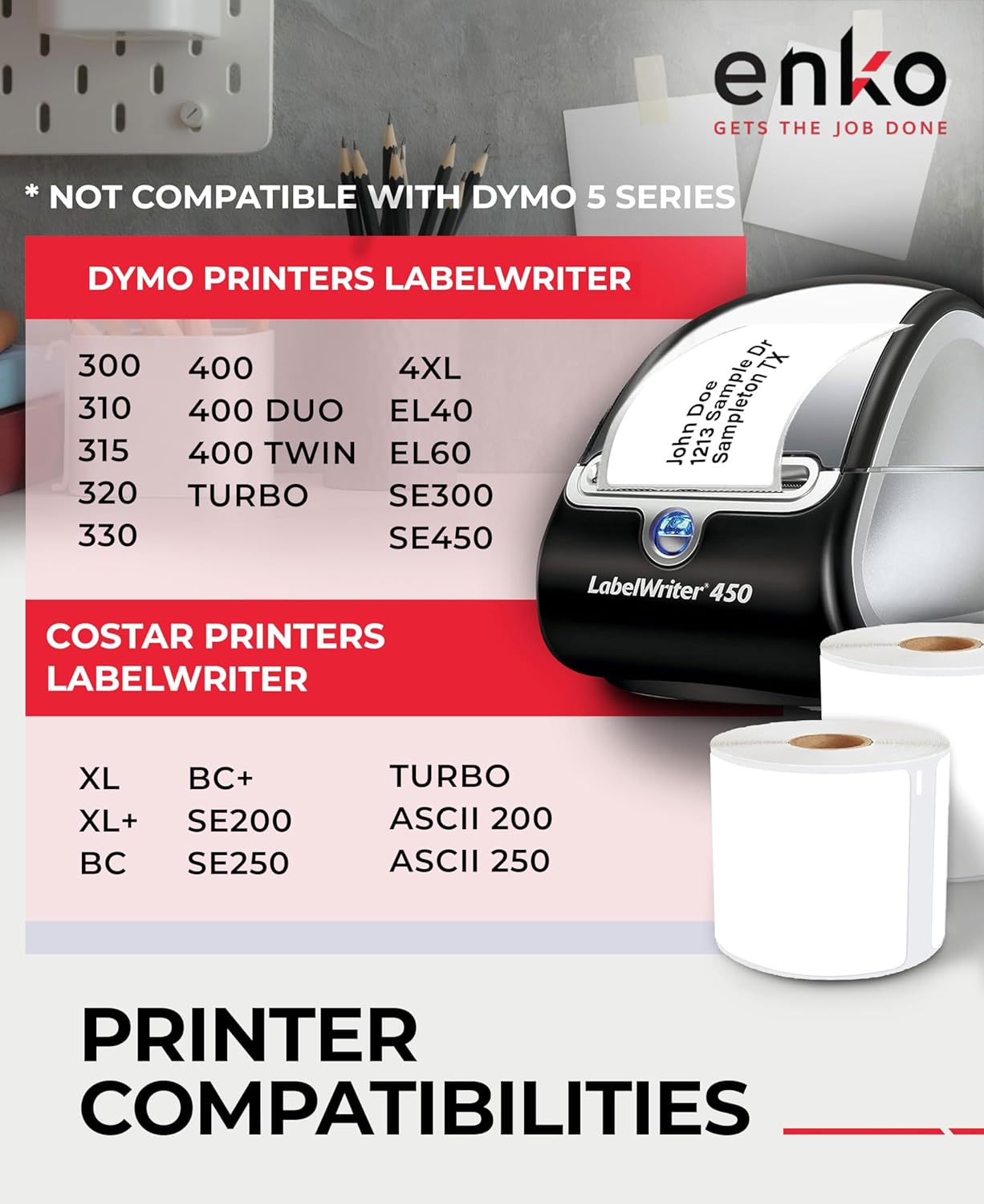 enKo (6 Rolls, 1,800 Labels) Address, Shipping & Barcode Labels 30256 (2-5/16 x 4") Compatible for Dymo LabelWriter