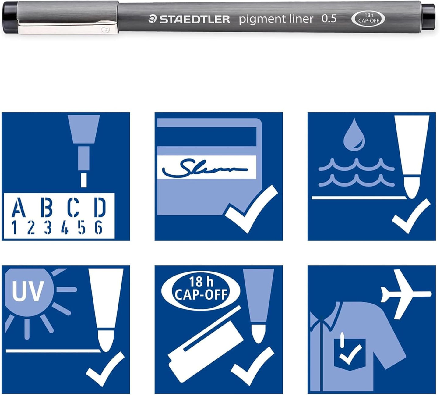 STAEDTLER Pigment Liner Pack, Black, 3 Pens, Assorted Line Widths 0.05mm/0.2mm/0.8mm, 308-9SBK3