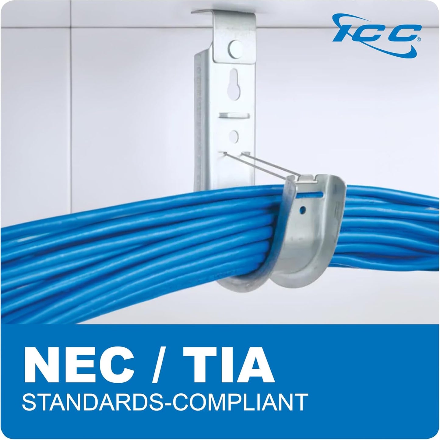 ICC Ceiling Mount J Hook 4” with Retainer Clip - Galvanized Steel Cable Management Hooks for Hanging Cable - Rust-Resistant, EIA and TIA Compliant - 4 Inch 25 Pack