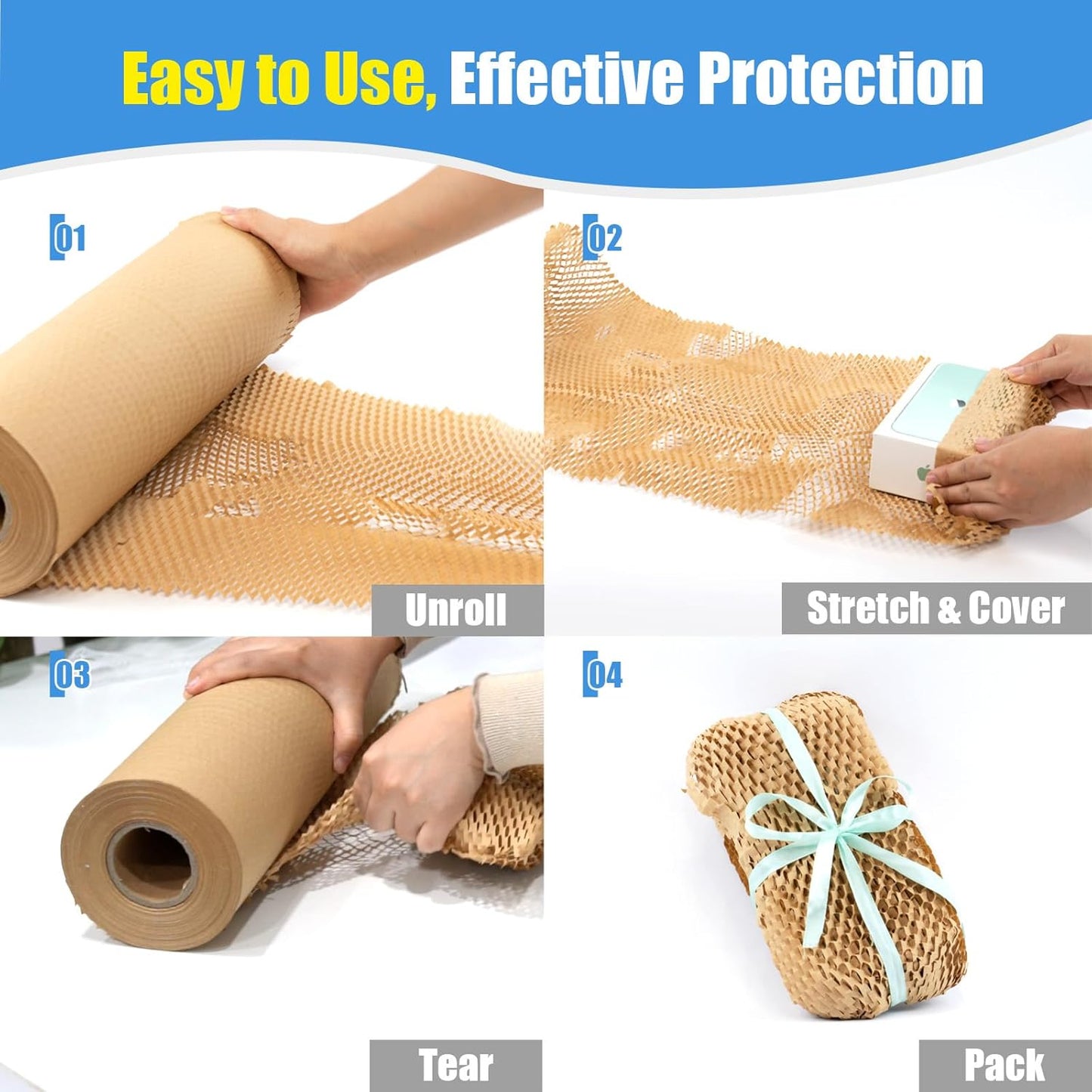 Packing Materials for Moving 15inx295ft Household Honeycomb Packing Paper for Moving Dishes and Glassware, Recyclable Sustainable Shipping Supplies Bubble Cushioning Wrap Roll, Eco Friendly