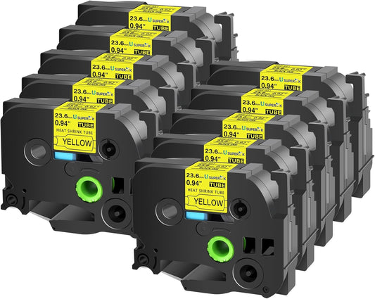 10 Pack Compatible for Brother P-Touch HSe-651 HSe651 HS-651 HS651 Black on Yellow 23.6mm 0.92'' Heat Shrink Tubing Label Tape for Wire Cable use in PT-P900 D800W P710BT P700 Label Printer
