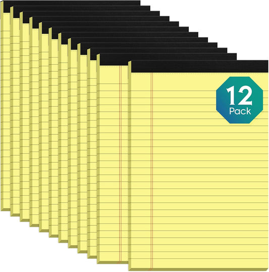 Yellow Legal Pads 5x8 Notepads, 12 Pack Small Note Pads 5x8 College Ruled Perforated Memo Pad for Work, Narrow Ruled Lined Writing Pads, 30 Sheets Per Pad, Mini Notepad for Office Home School