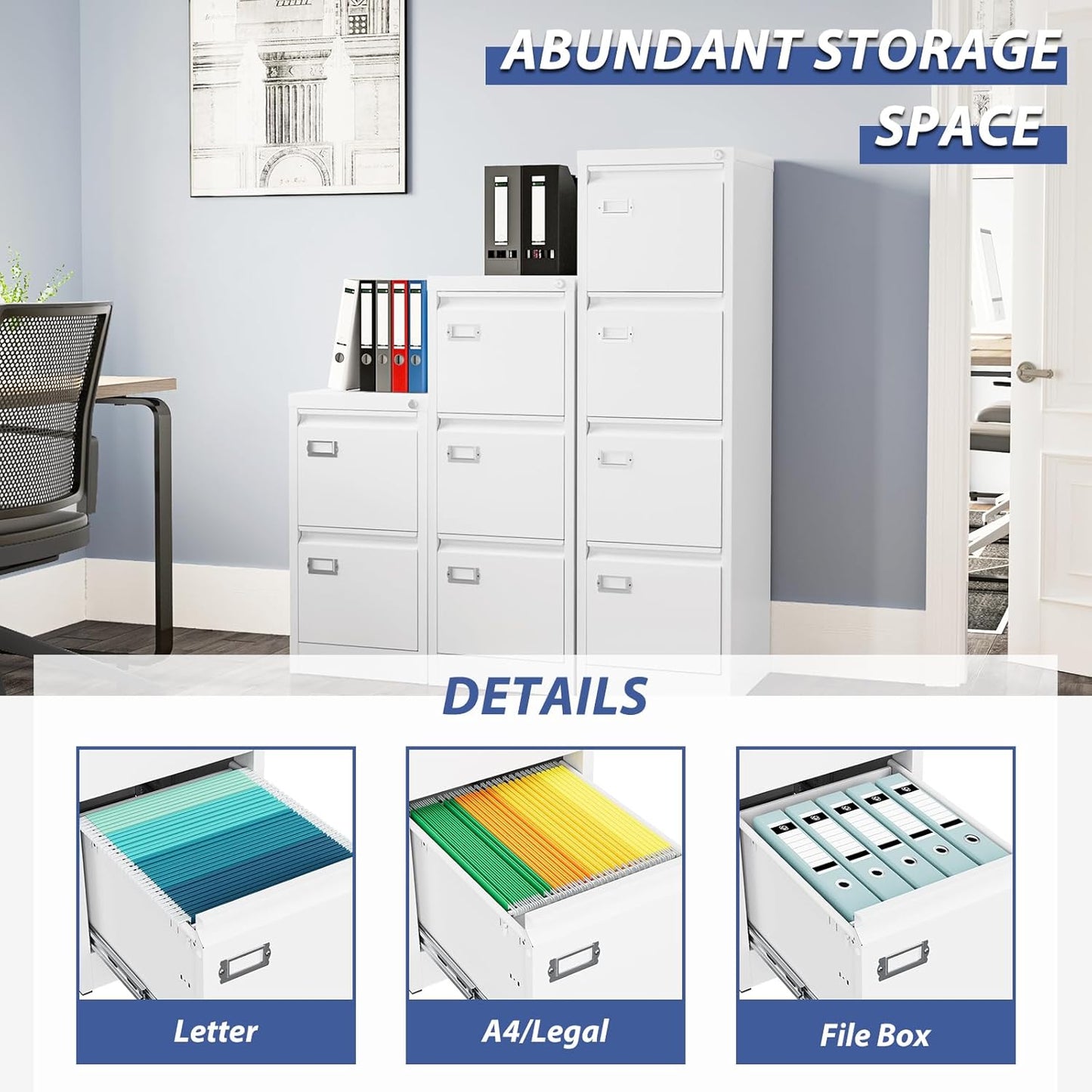 3 Drawer File Cabinet, Filing Cabinets for Home Office, Metal Vertical File Storage Cabinet with Lock, Locking File Cabinet for A4 Legal/Letter, 15" W x 17.7" D x 38.6" H, Assembly Required